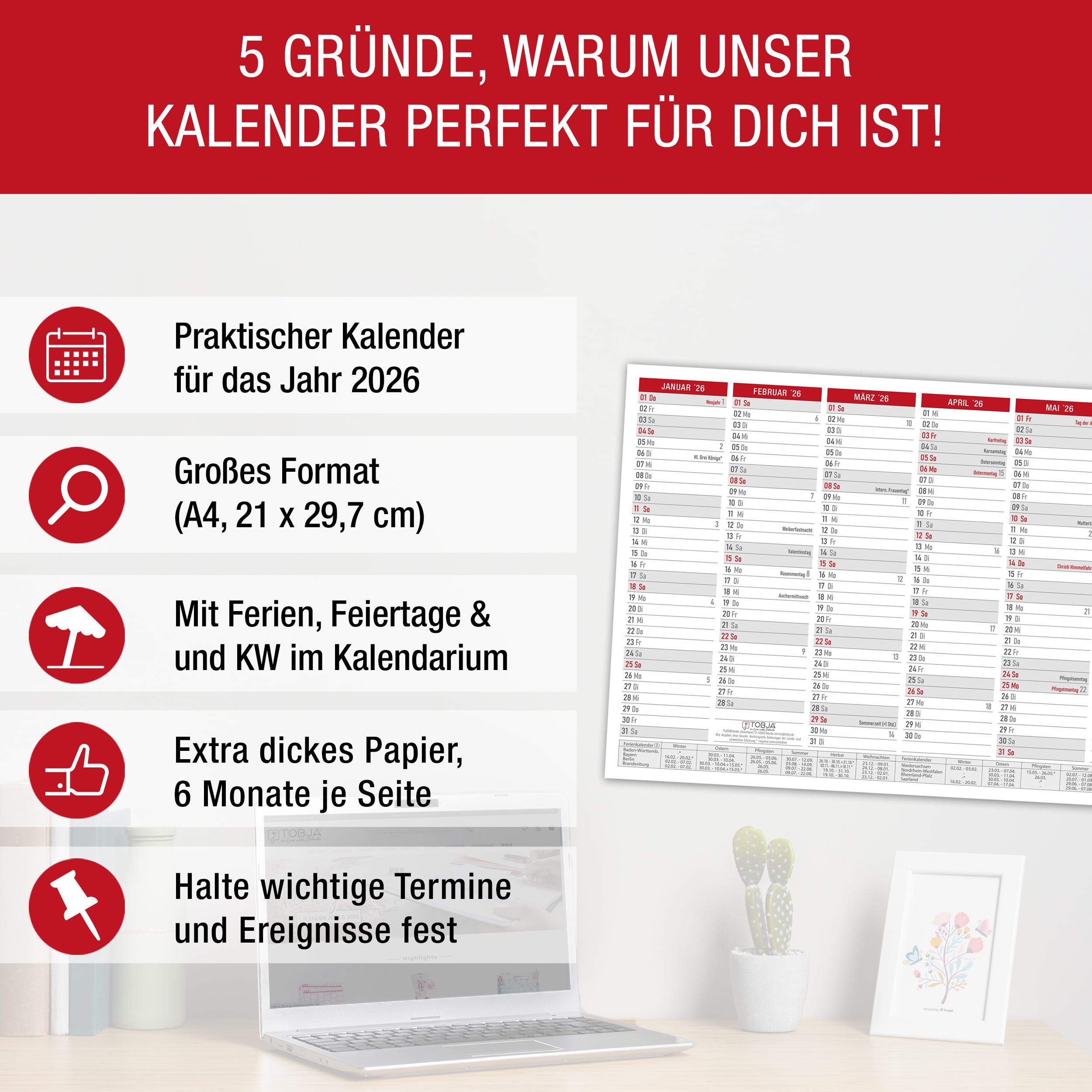 Tafelkalender 2026 "rot"