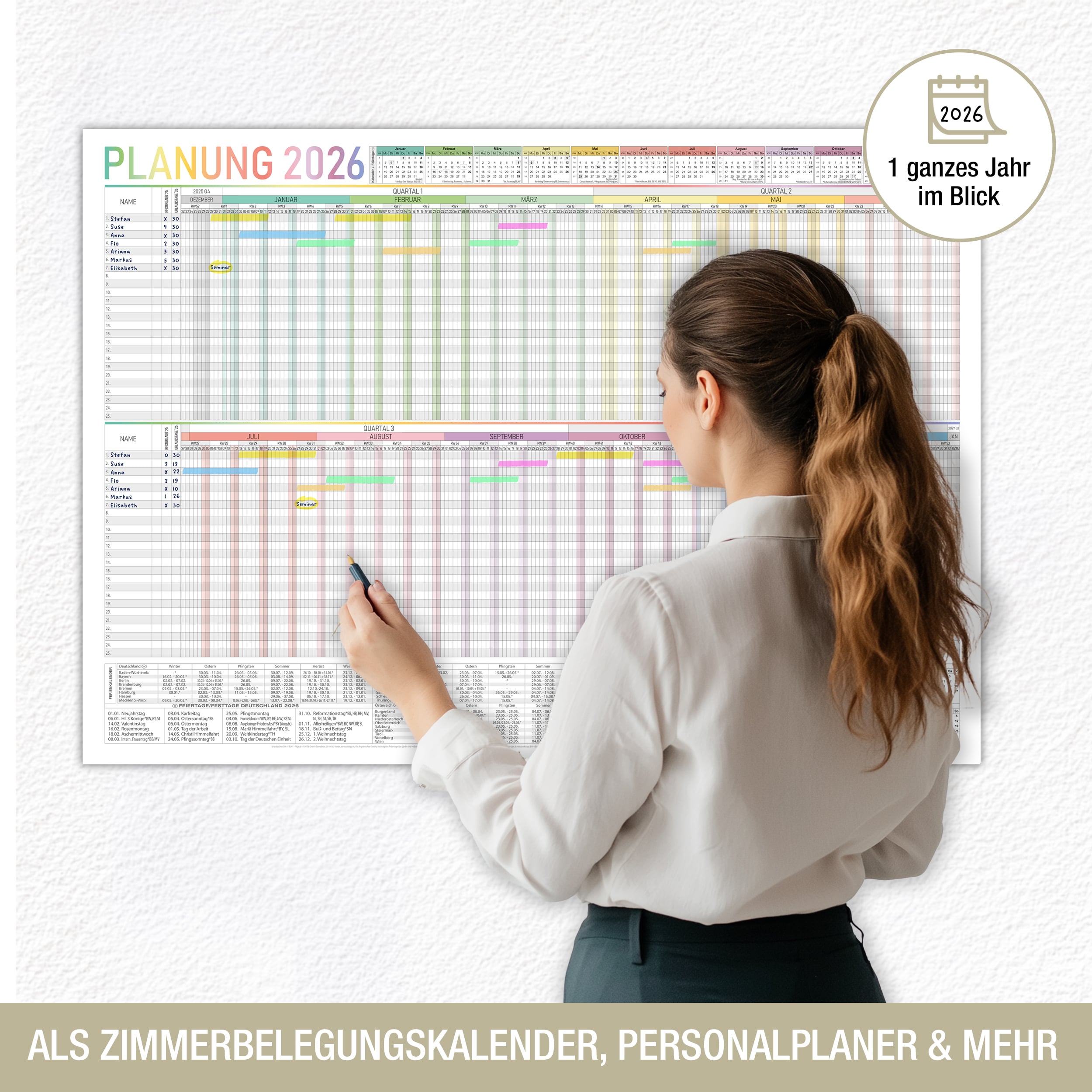 Urlaubsplaner 2026 DIN A1 bunt