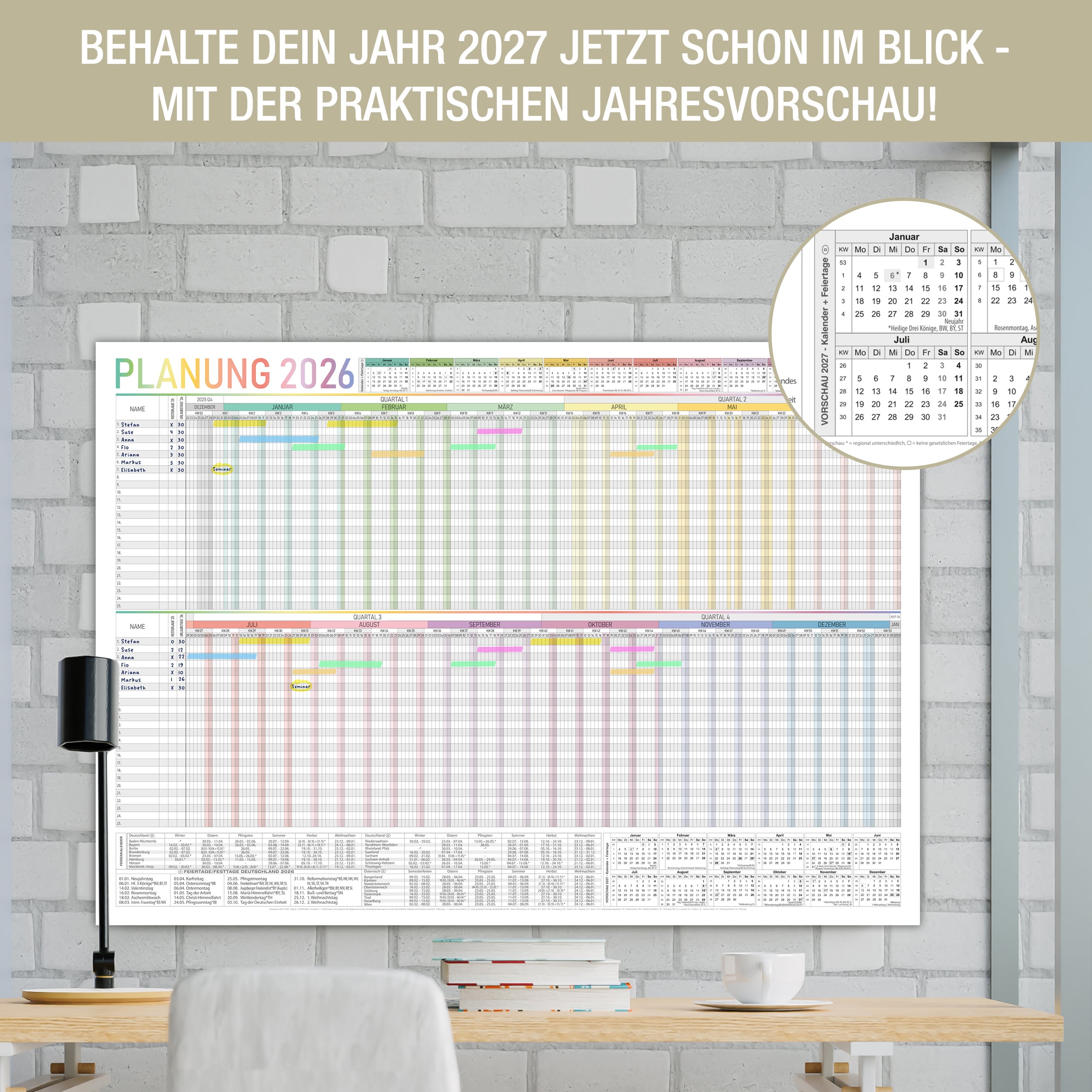 Urlaubsplaner 2026 DIN A1 bunt