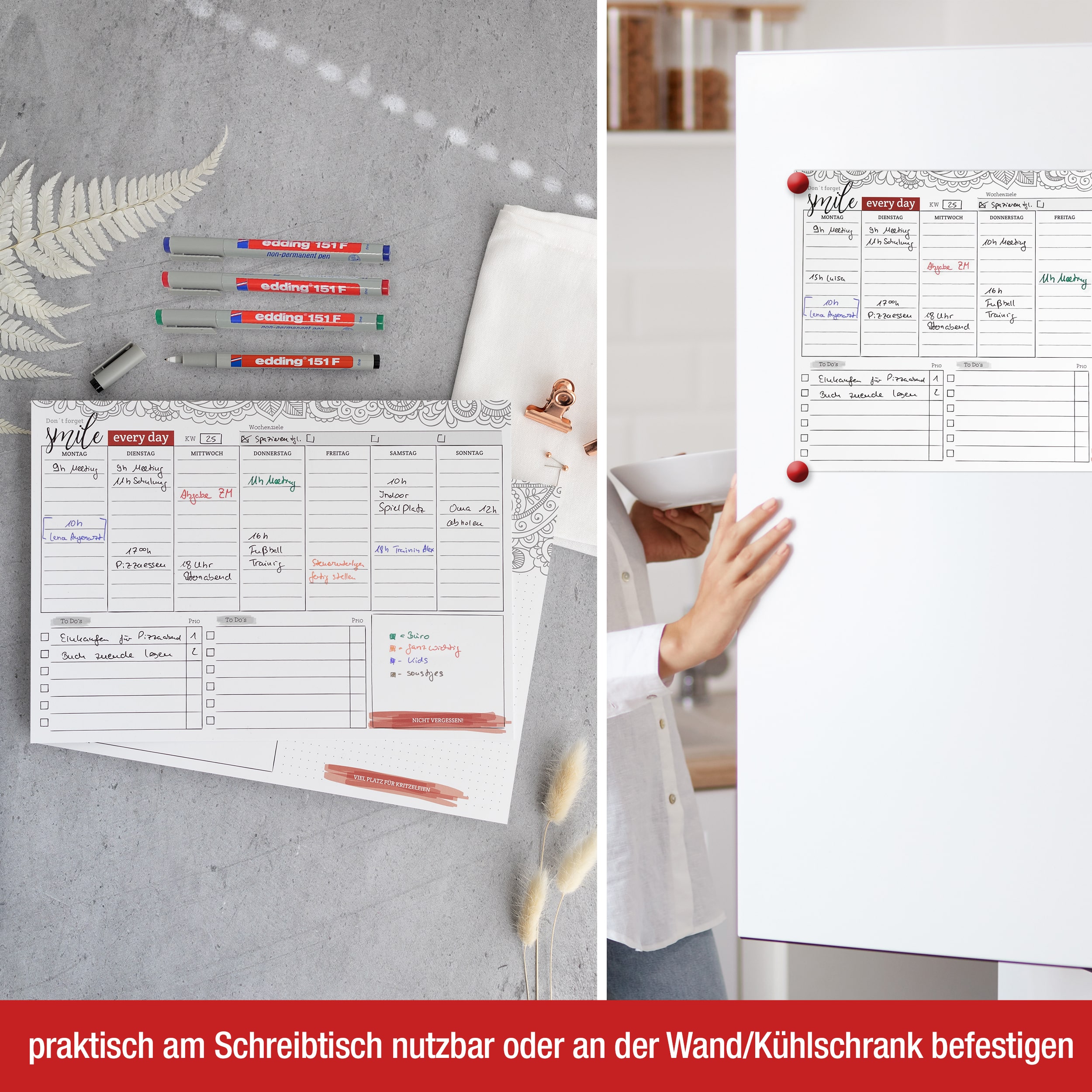Abwischbarer Wochenplaner inkl 4 Stifte