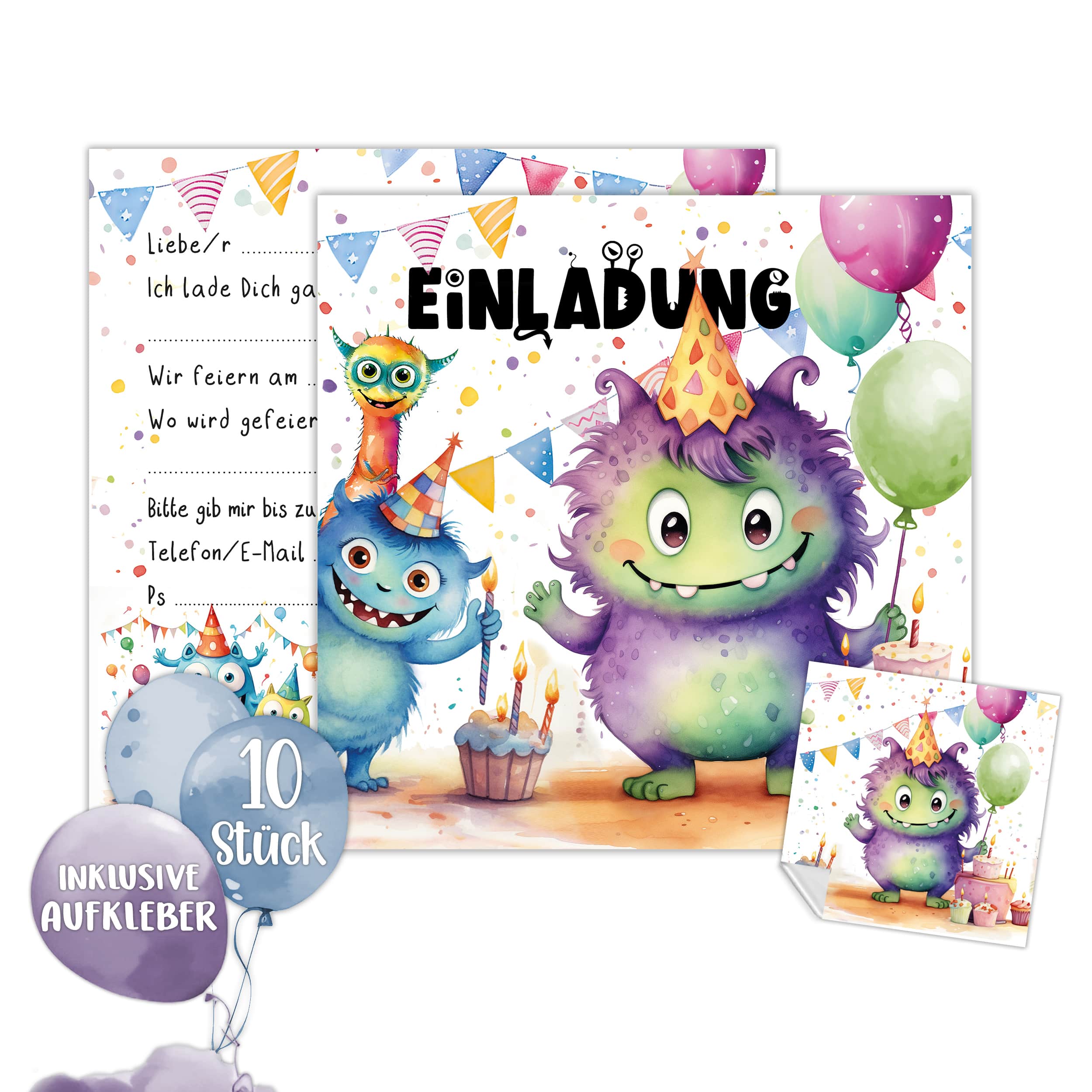 XXL Monster Einladungskarten für Kindergeburtstag