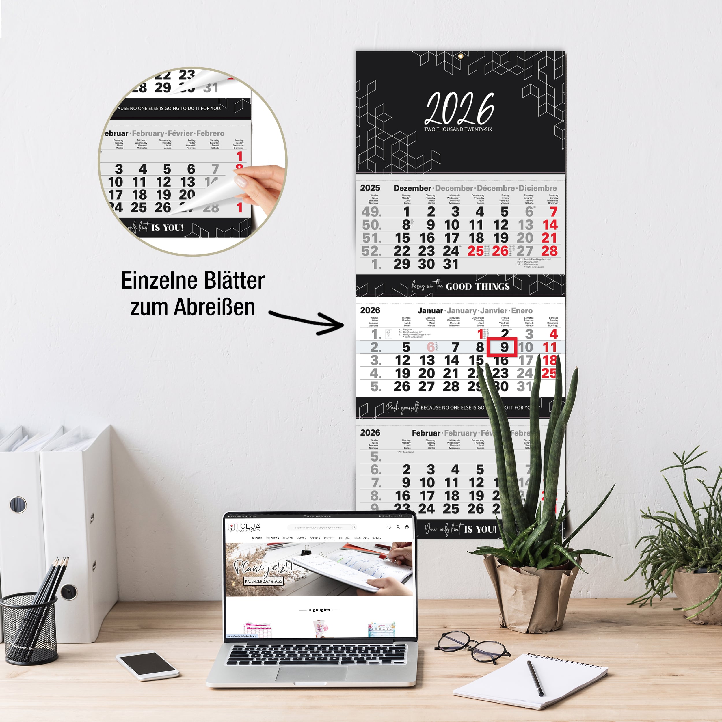 3-Monatskalender 2026 Block Schwarz