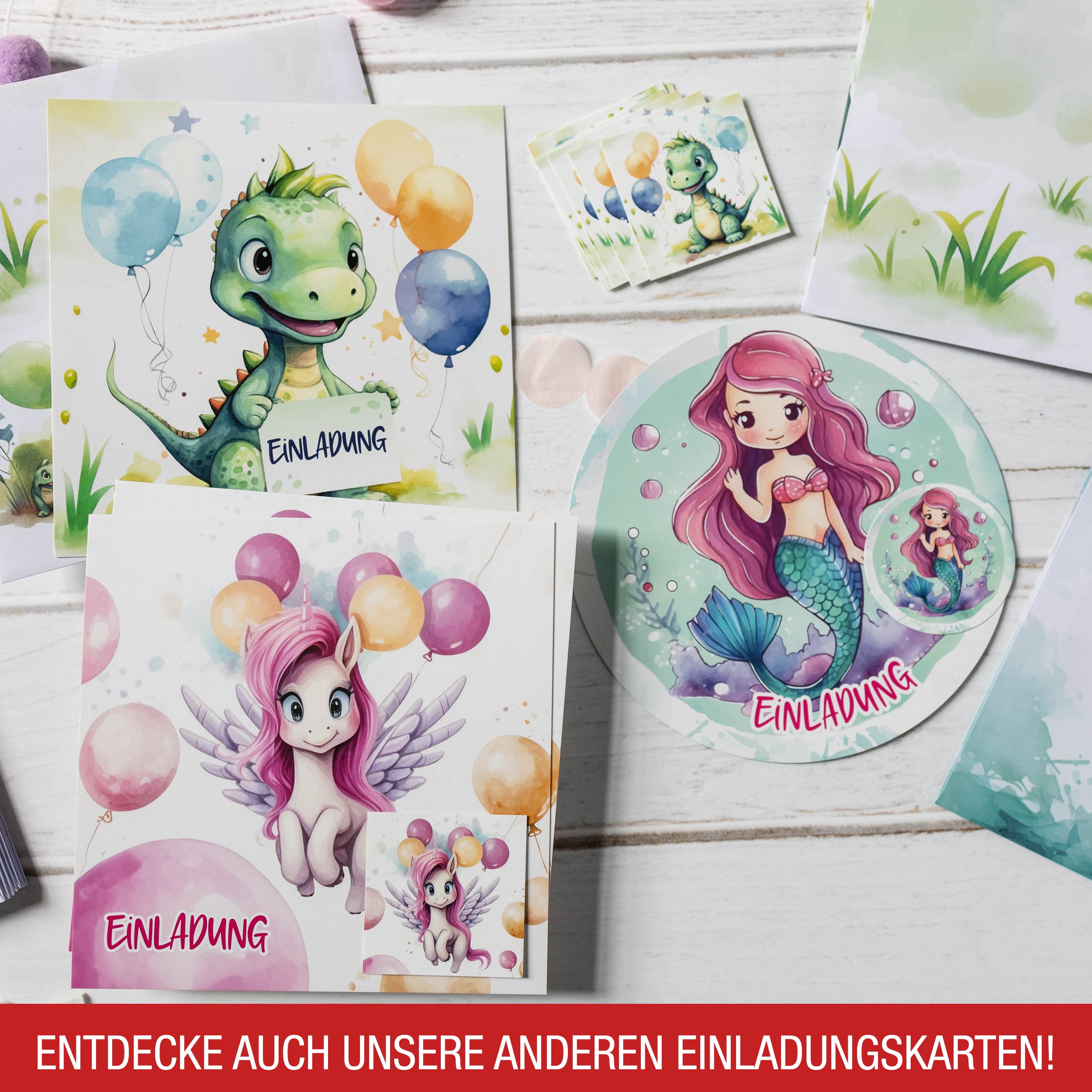 Einladungskarten Bagger inkl. Sticker 10er Set