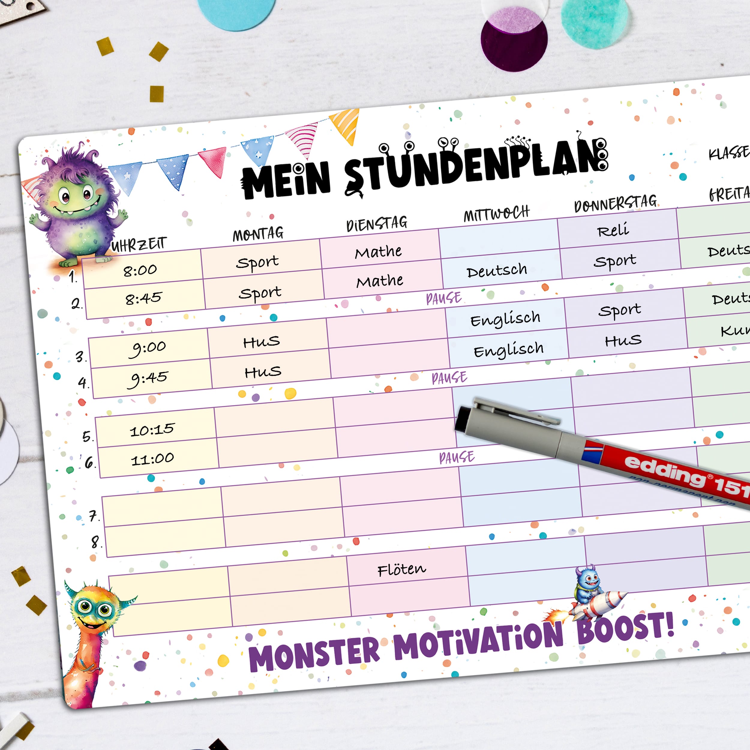 Magnetischer Stundenplan "Monster" inkl. Stift