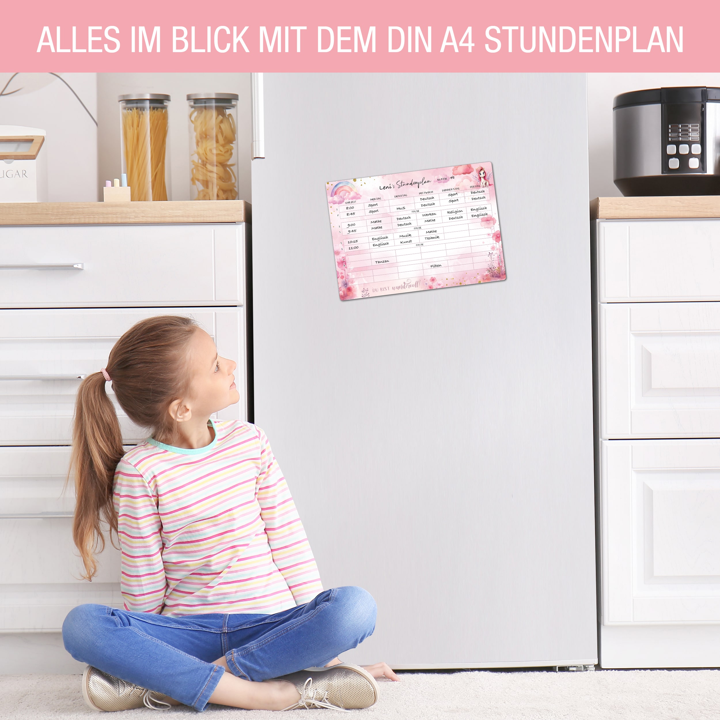 Stundenplan Einhorn - klebt überall, nass abwischbar!