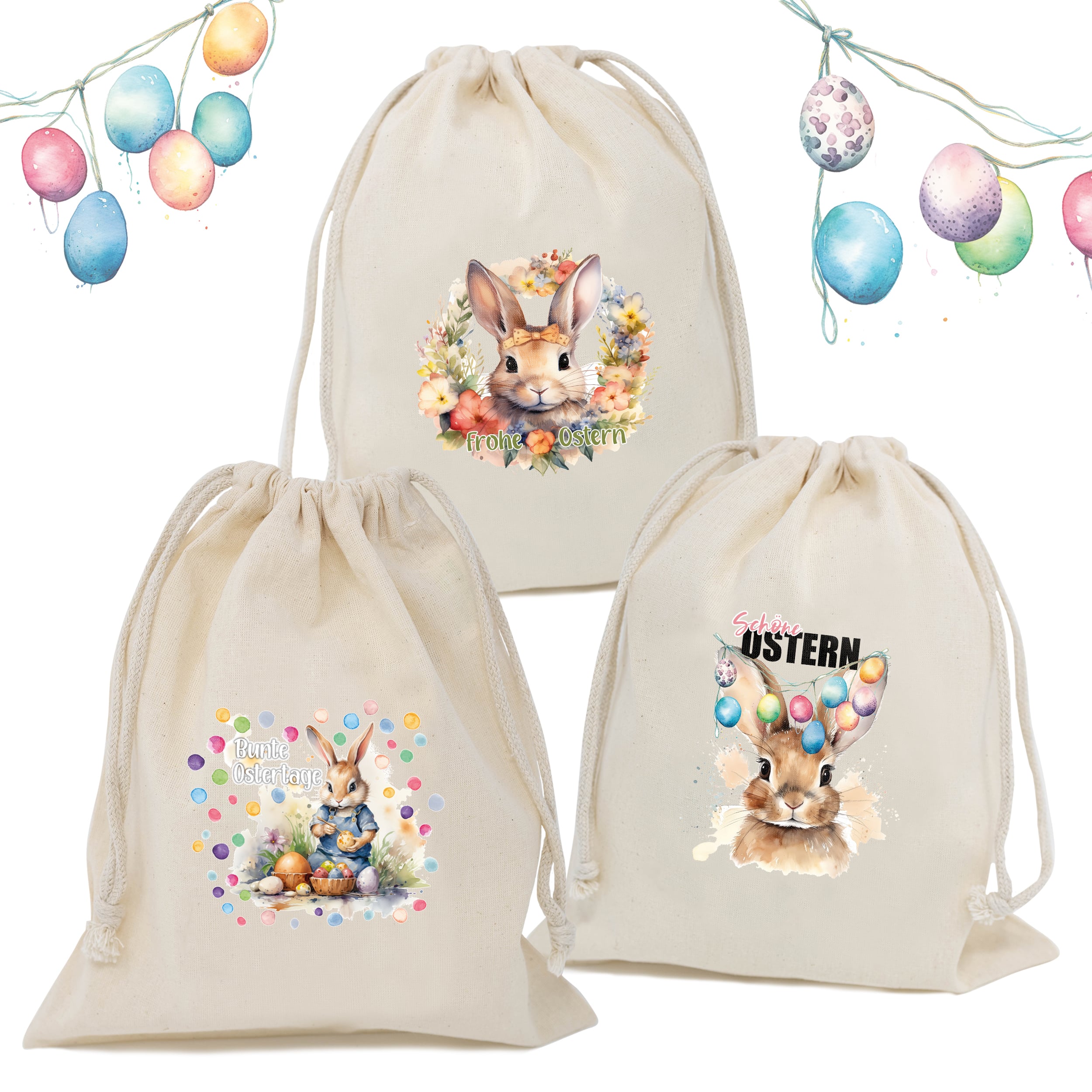 Osterbeutel Hasen Bunt 3x