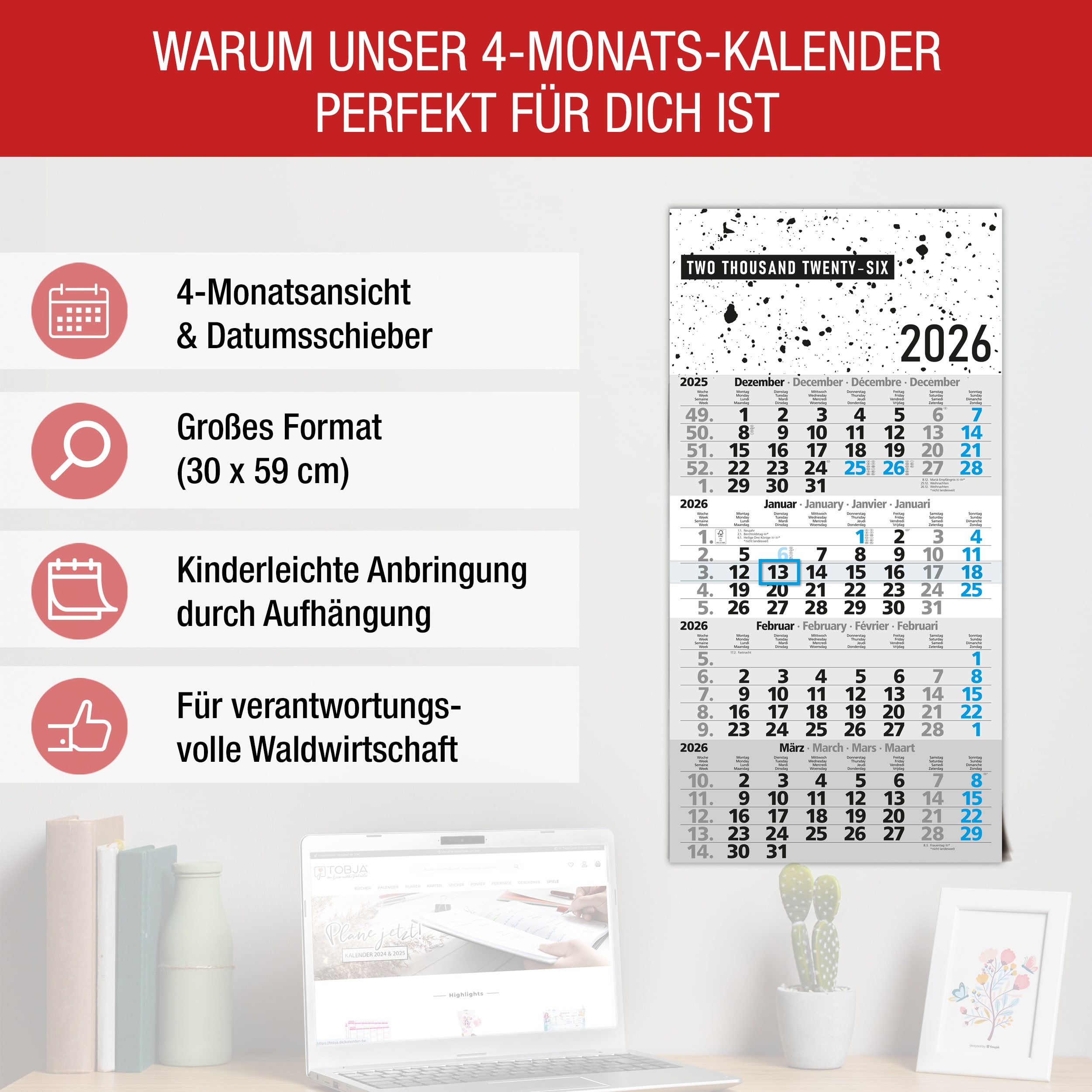 4-Monatskalender 2026 Design