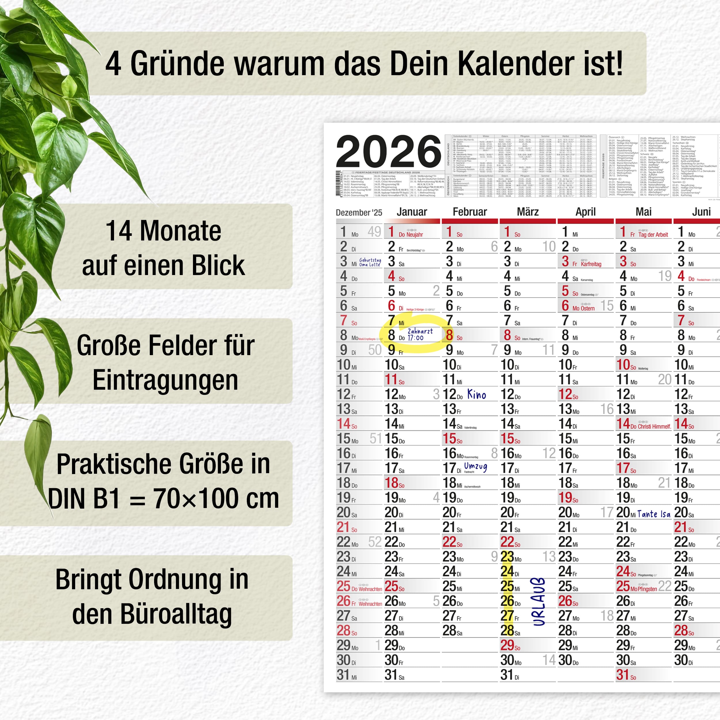 XXL Wandkalender 2026 1x Kalender gefalzt