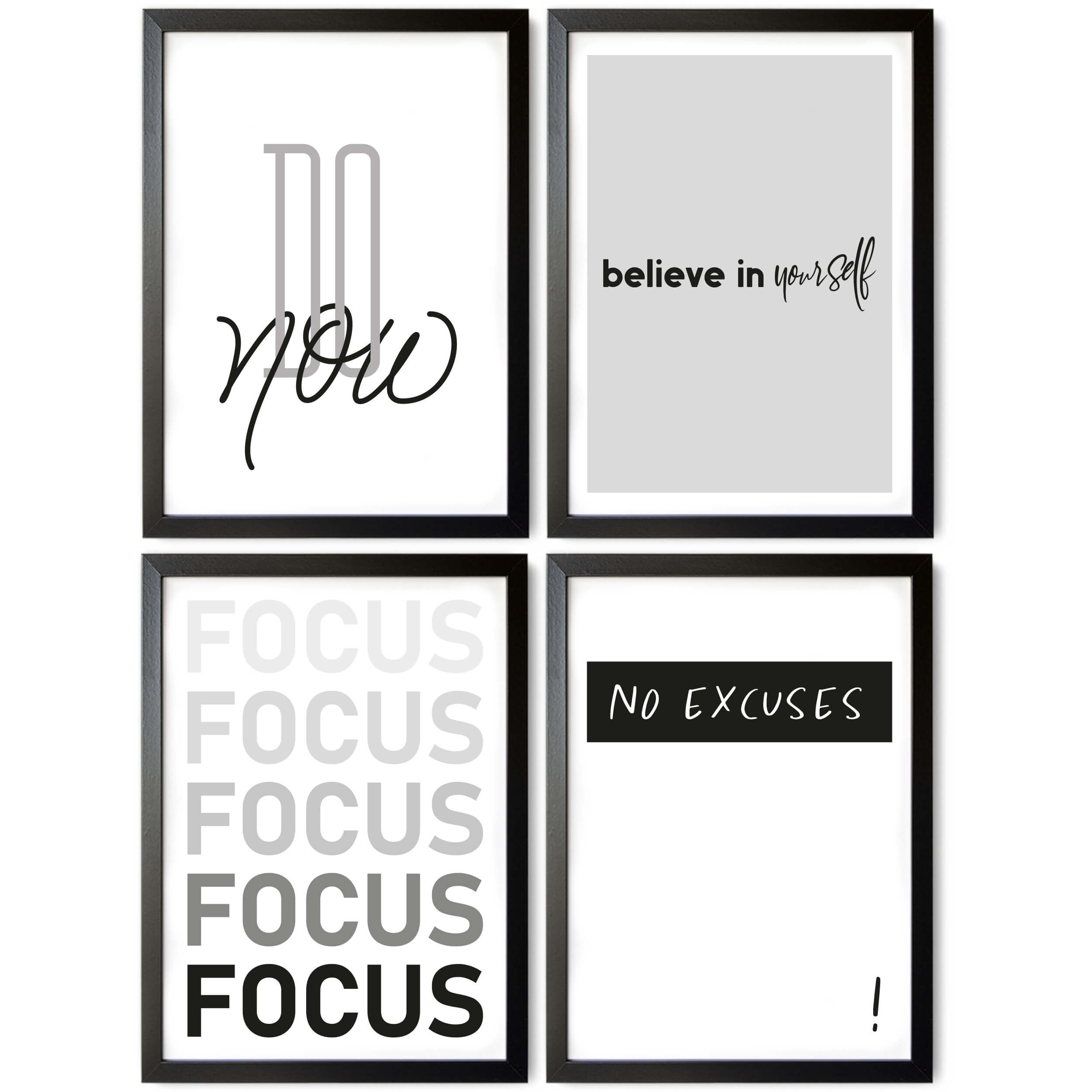Poster Set 4er Motivation schwarz weiß