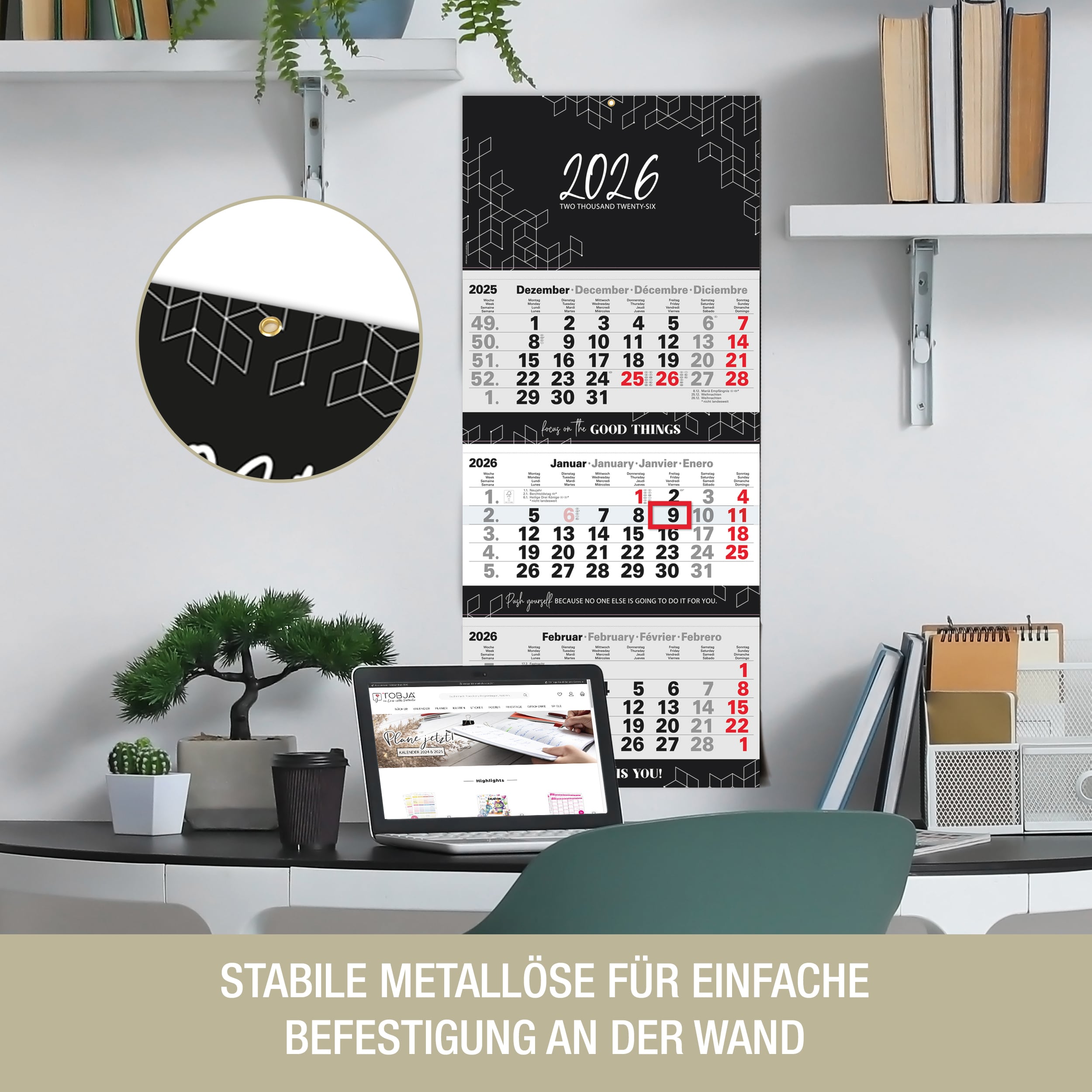 3-Monatskalender 2026 Block Schwarz