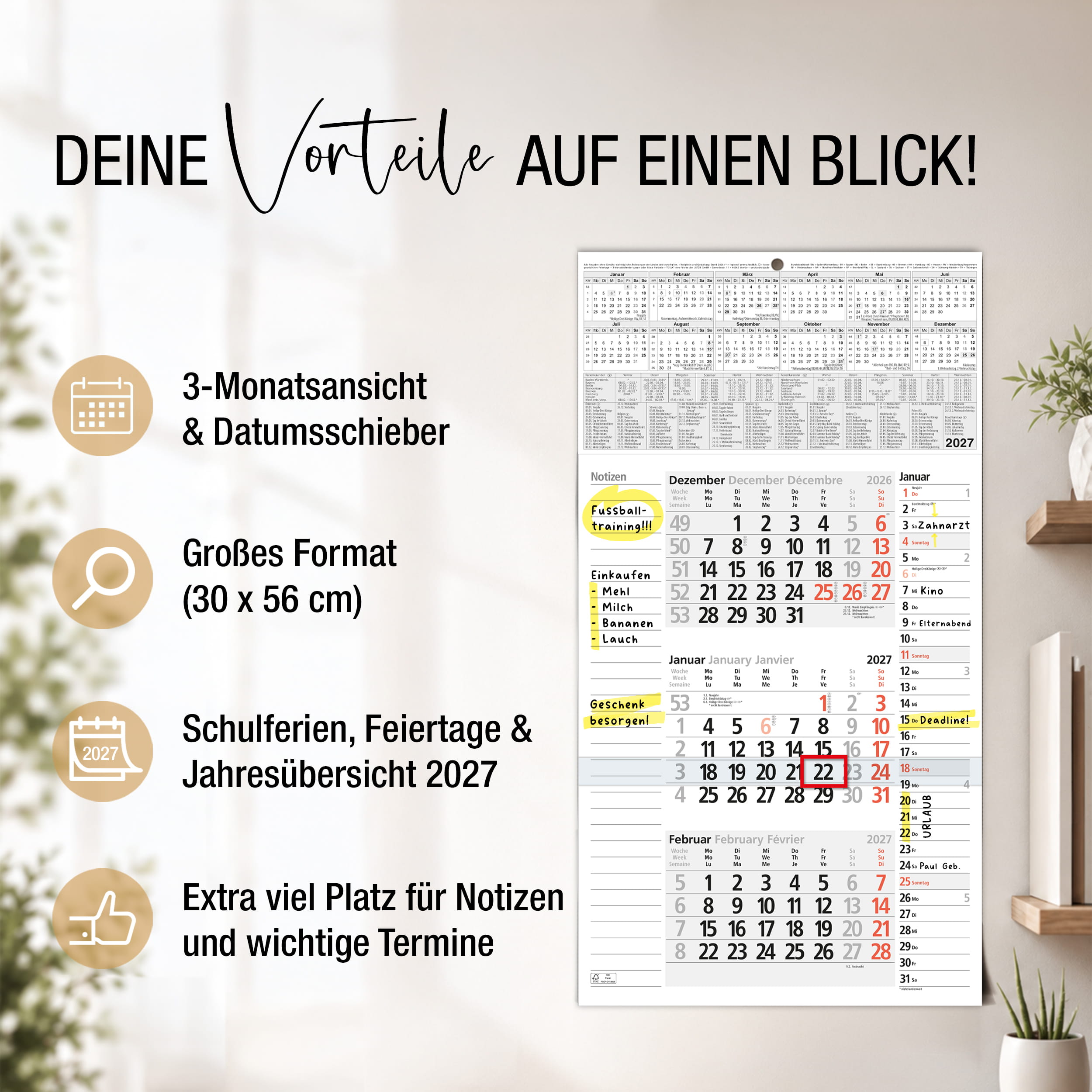3-Monatskalender 2027 Notizen