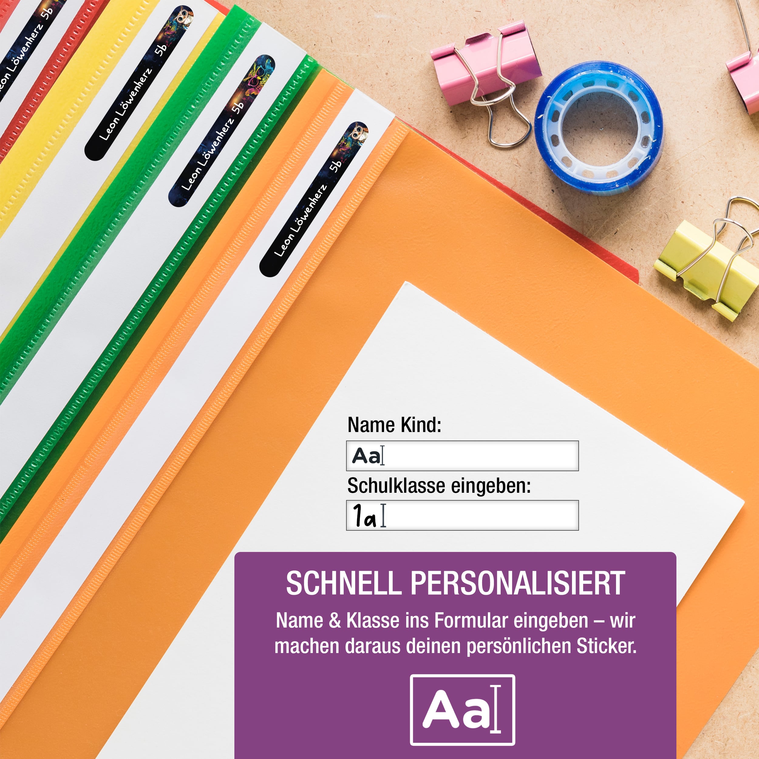 Namensaufkleber für Stifte, personalisiert Eule