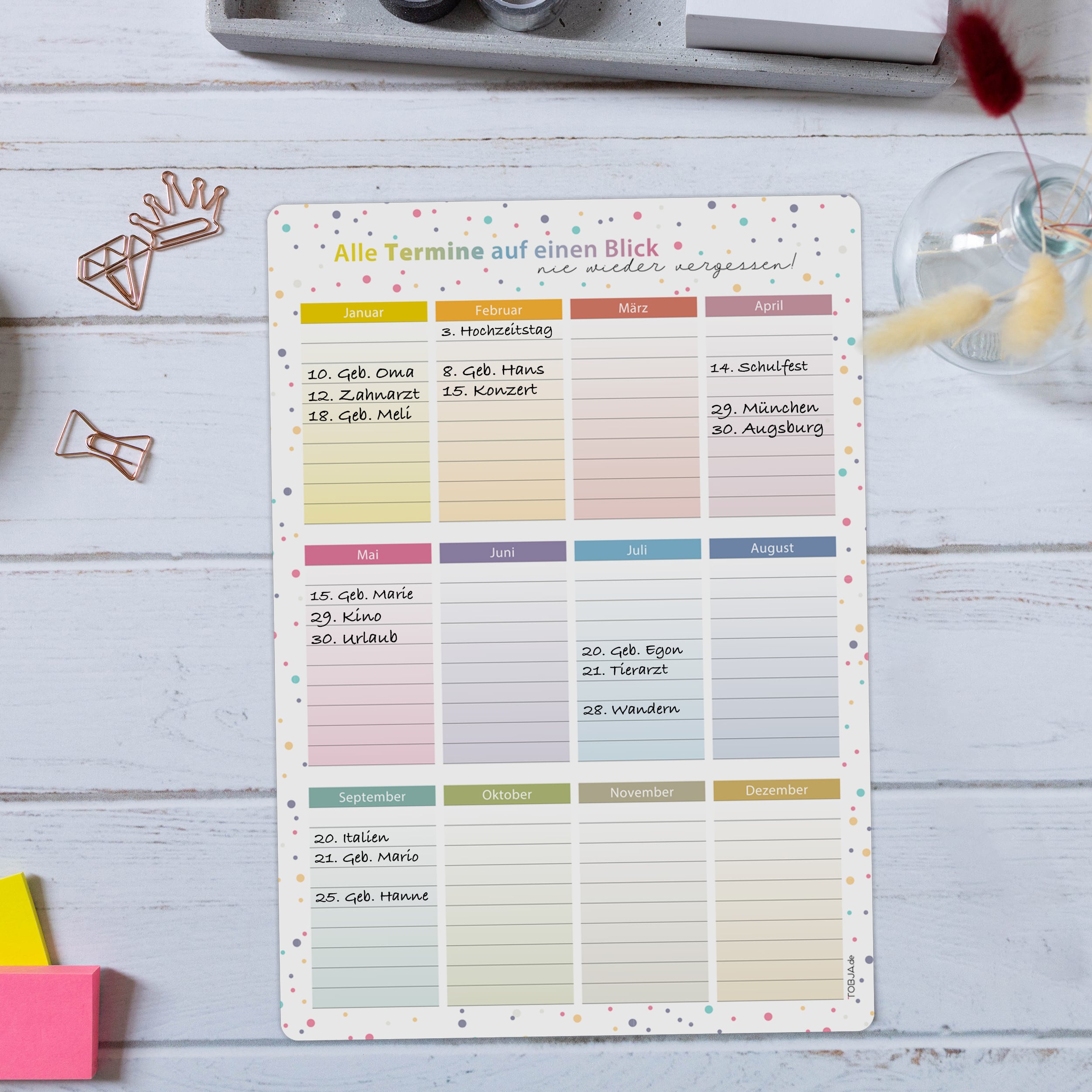 A4 Immerwährender Geburtstagskalender Dots magnetisch abwischbar Geburtstagskalender ohne Stift