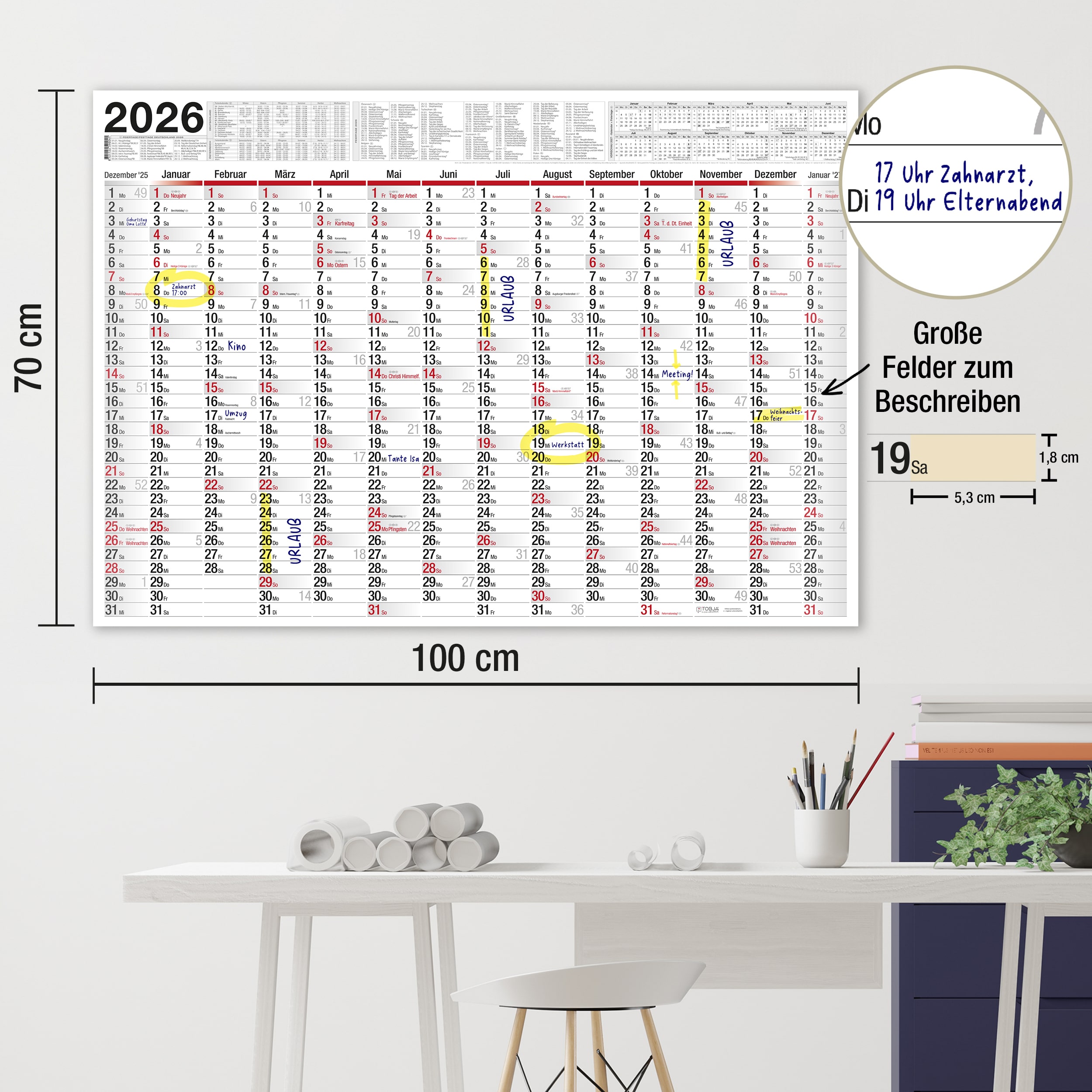 XXL Wandkalender 2026 1x Kalender gefalzt