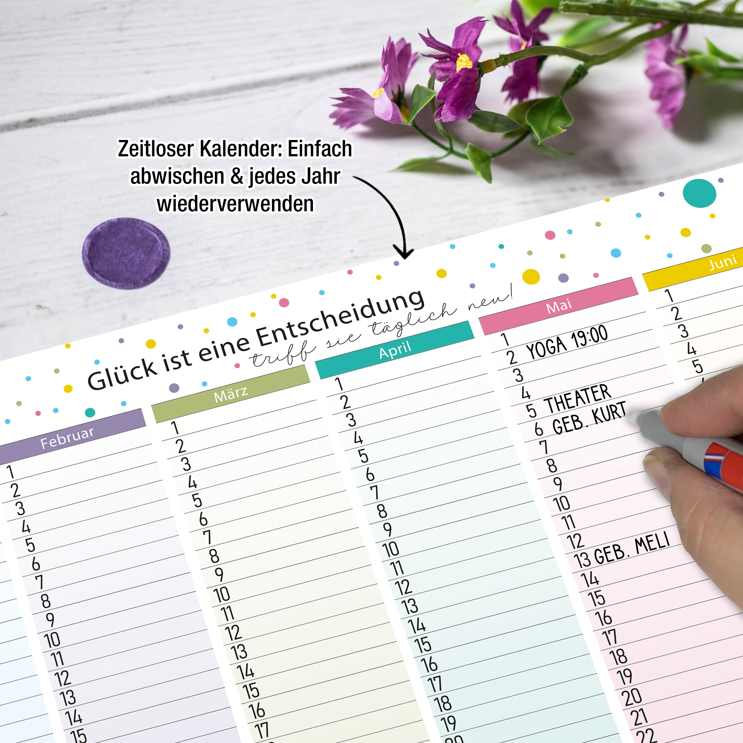 2x A4 Immerwährender Kalender magnetisch abwischbar