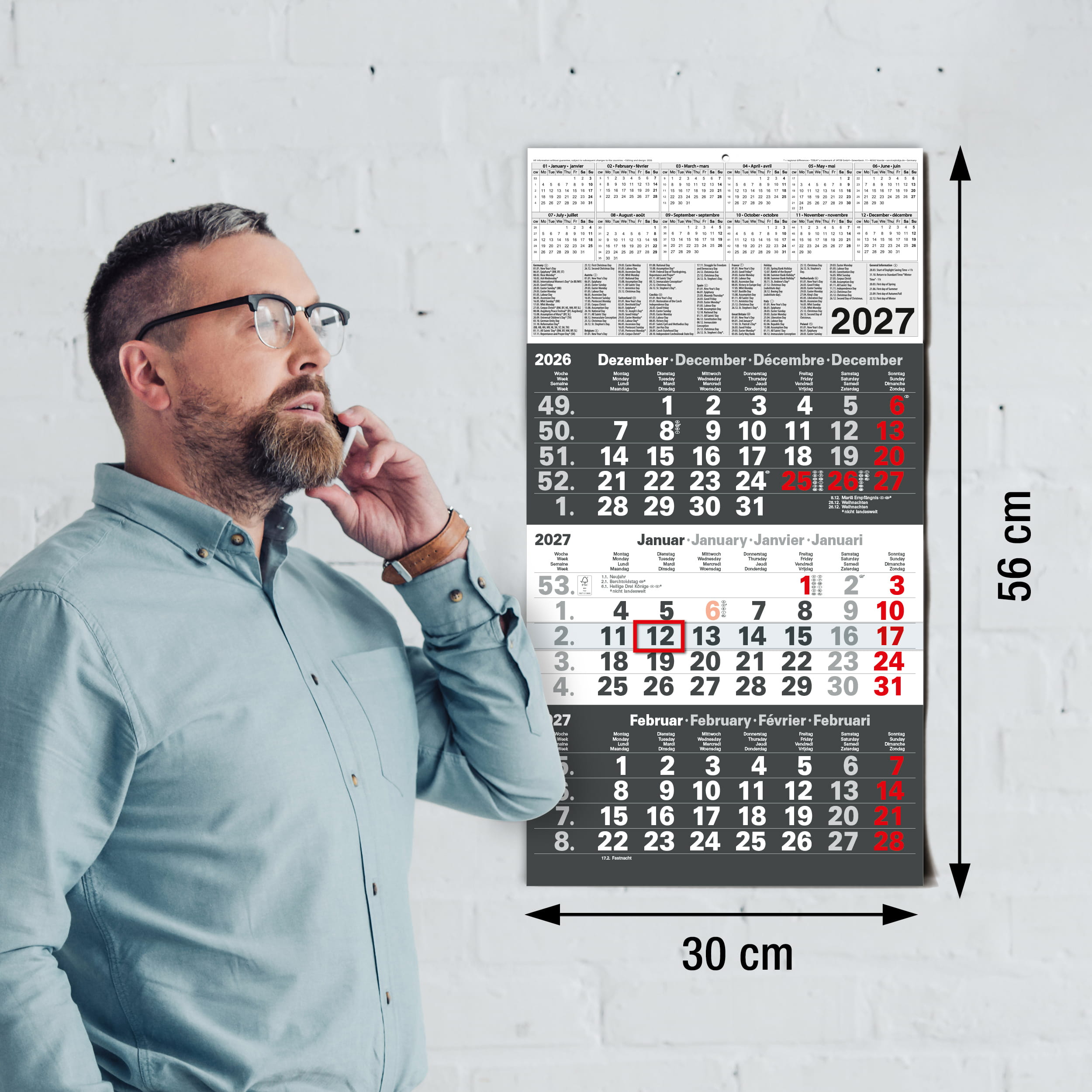 3-Monatskalender 2027 Europe Edition Englisch