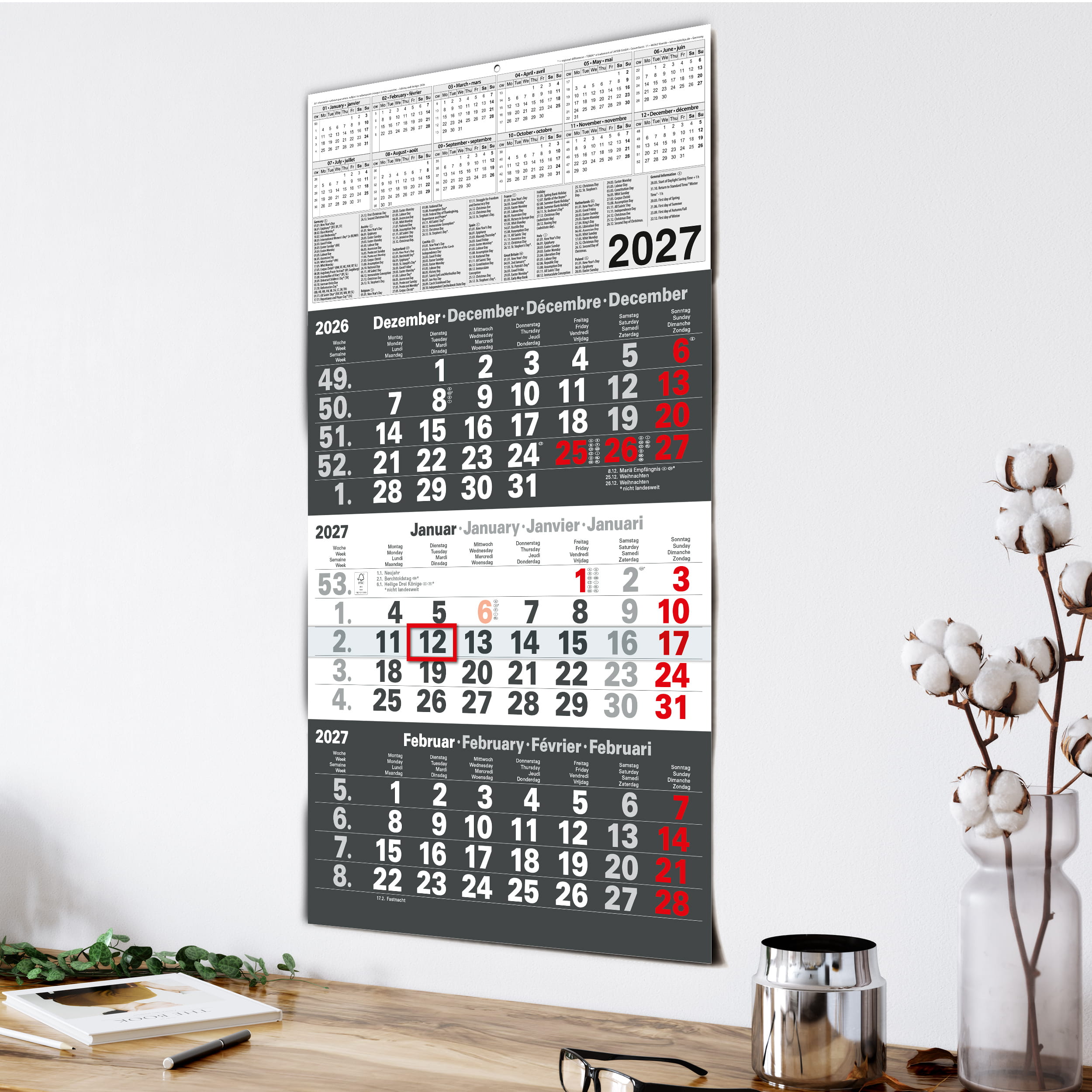 3-Monatskalender 2027 Europe Edition Englisch
