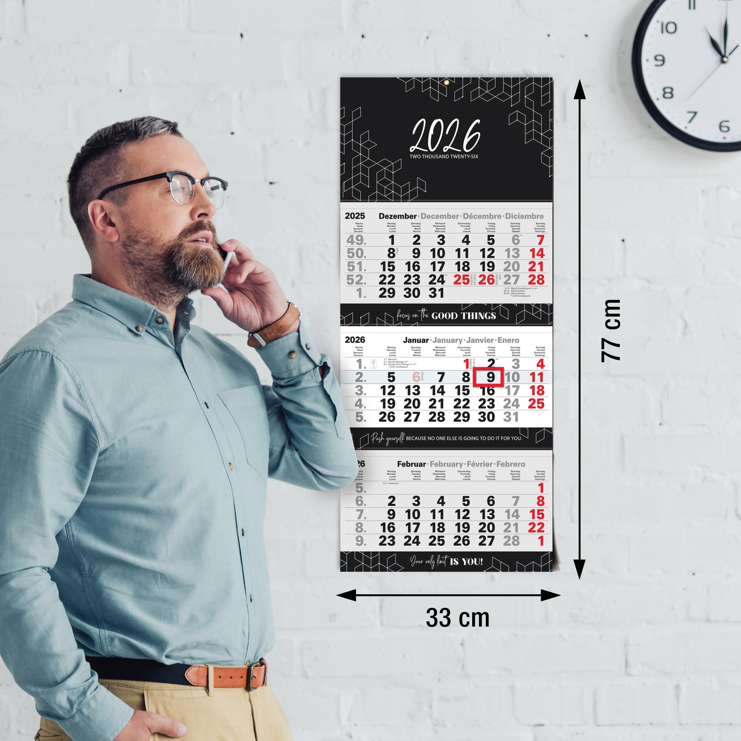 3-Monatskalender 2026 Block Schwarz