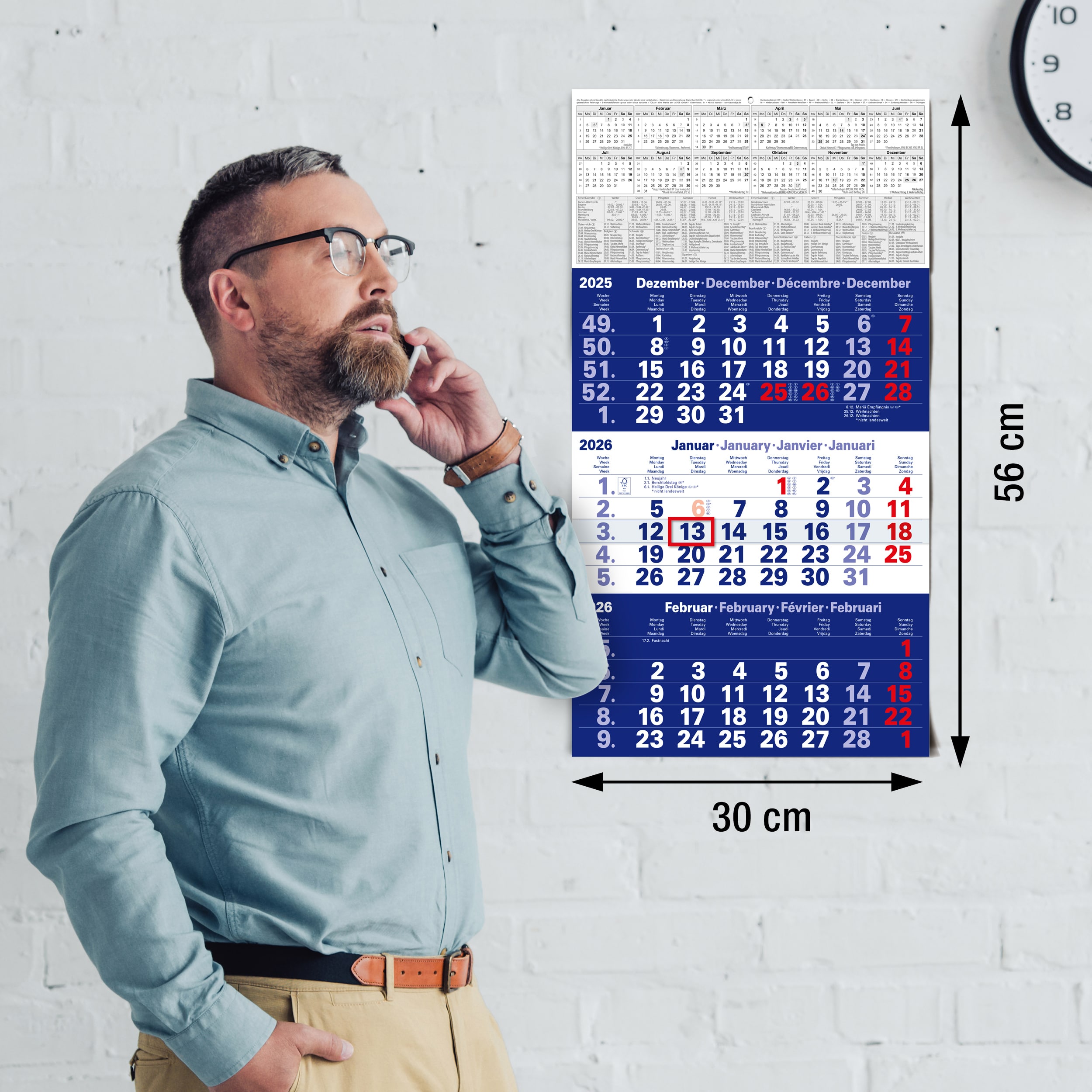 3-Monatskalender 2026 Blau