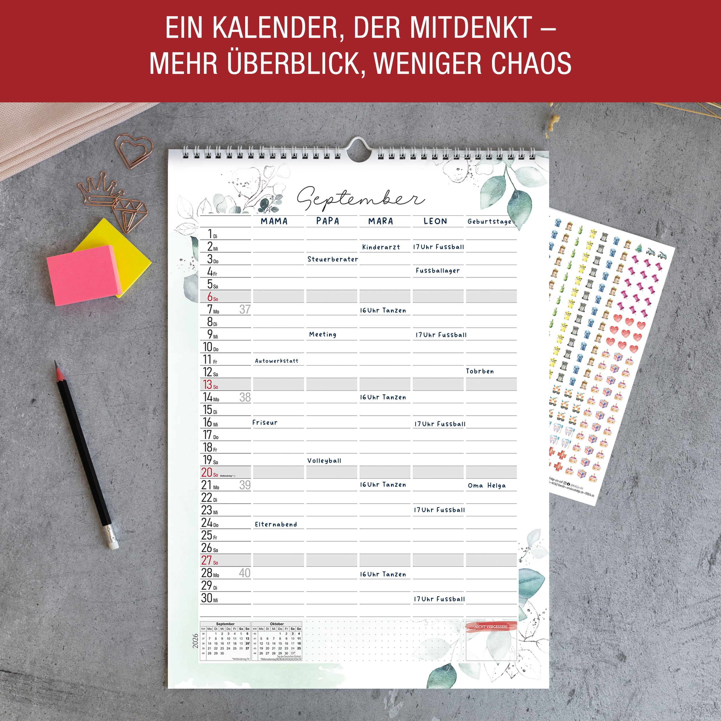 Familienkalender 2026 "Aquarell Line"