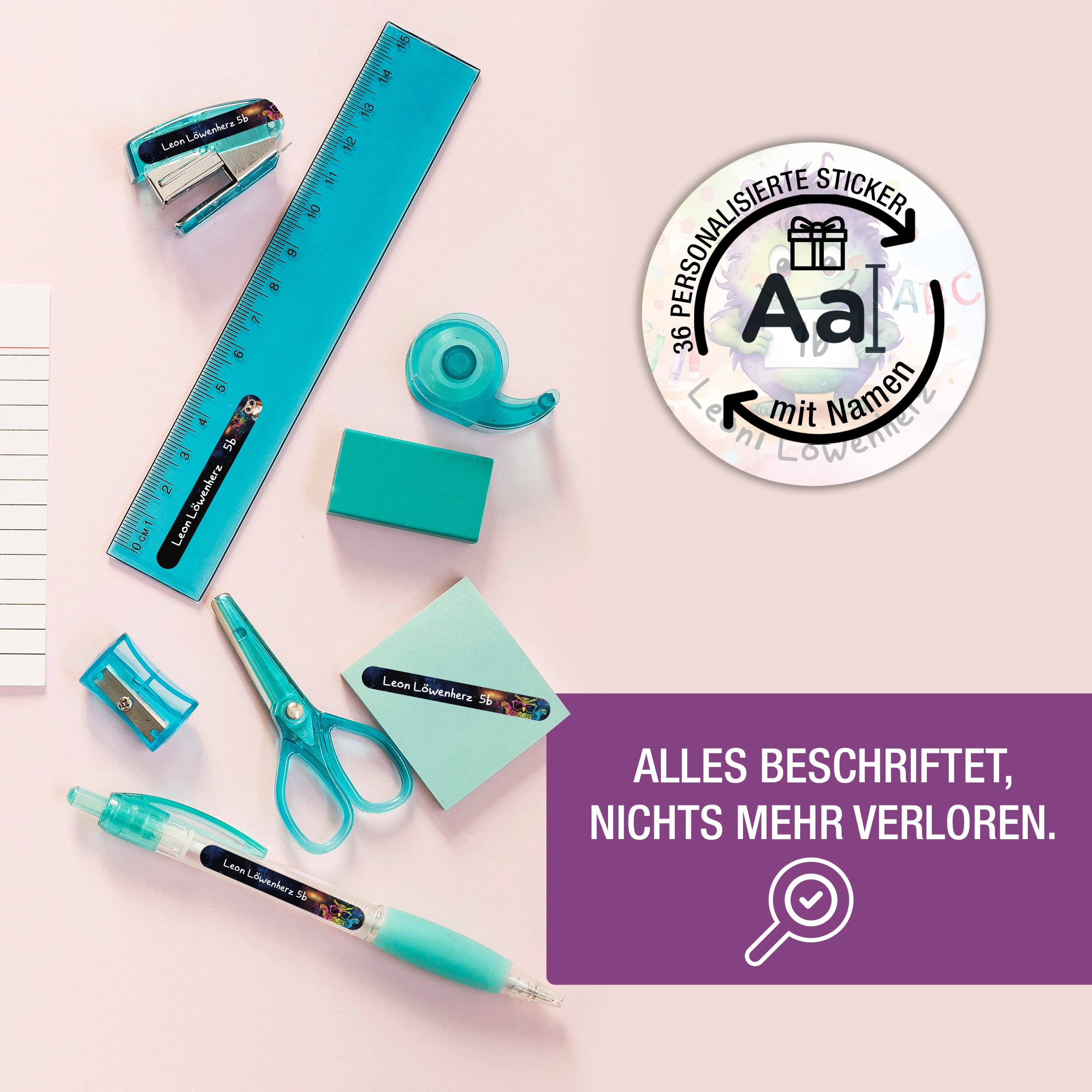 Namensaufkleber für Stifte, personalisiert Eule