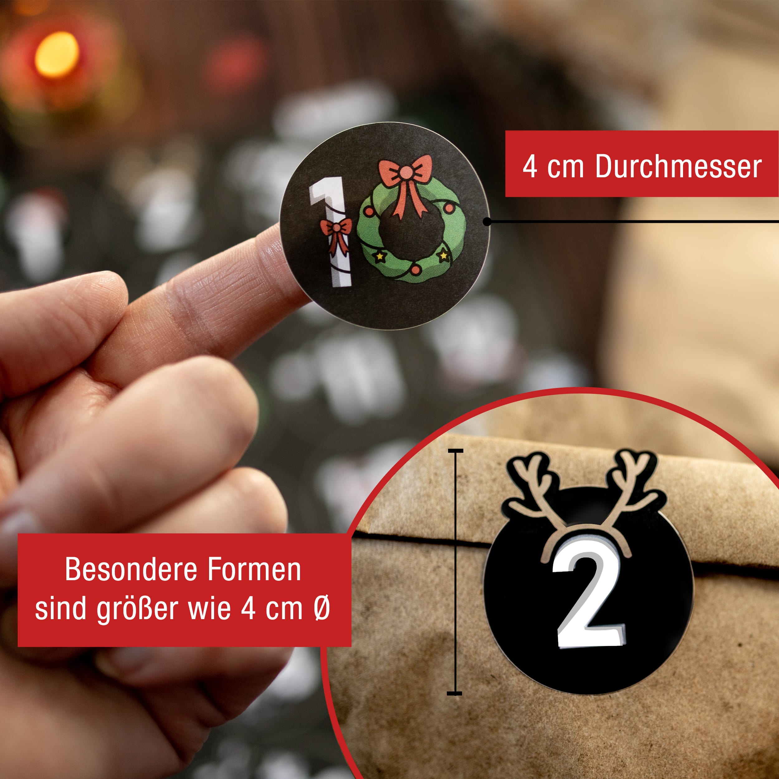 Adventsaufkleber Zahlen 1-24 schwarz-bunt