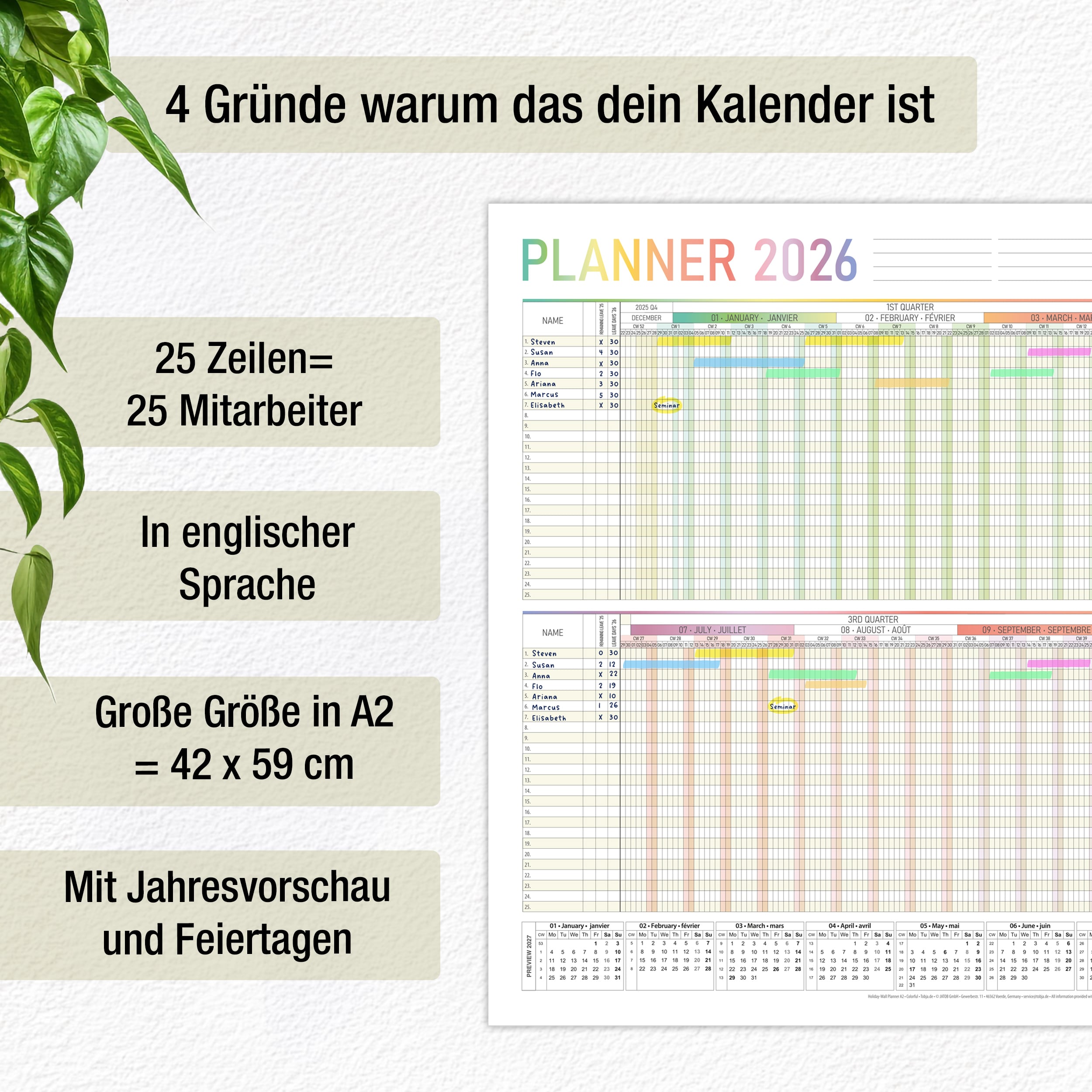 Urlaubsplaner 2026 EU-Version | Englisch | DIN A2