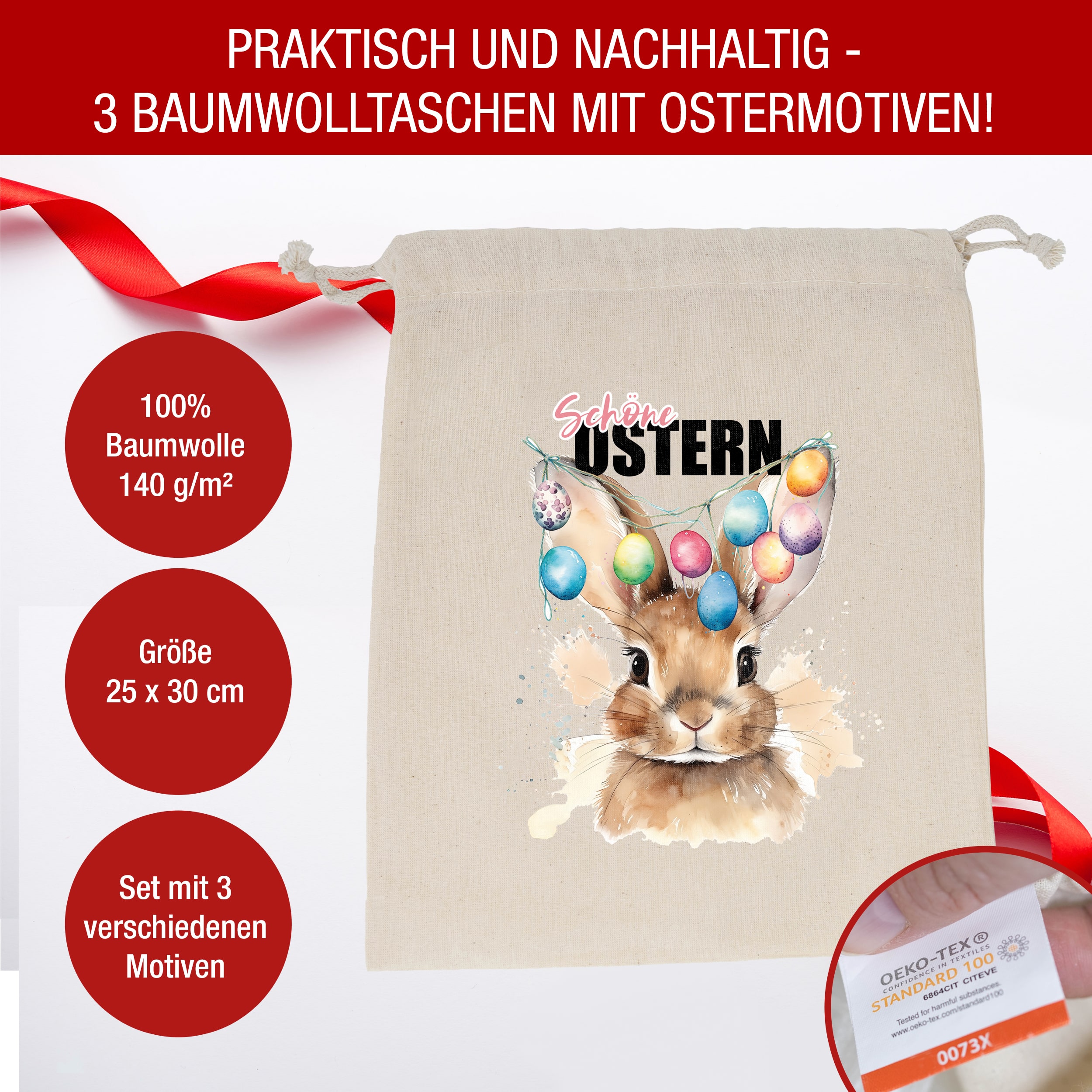 Osterbeutel Hasen Bunt 3x