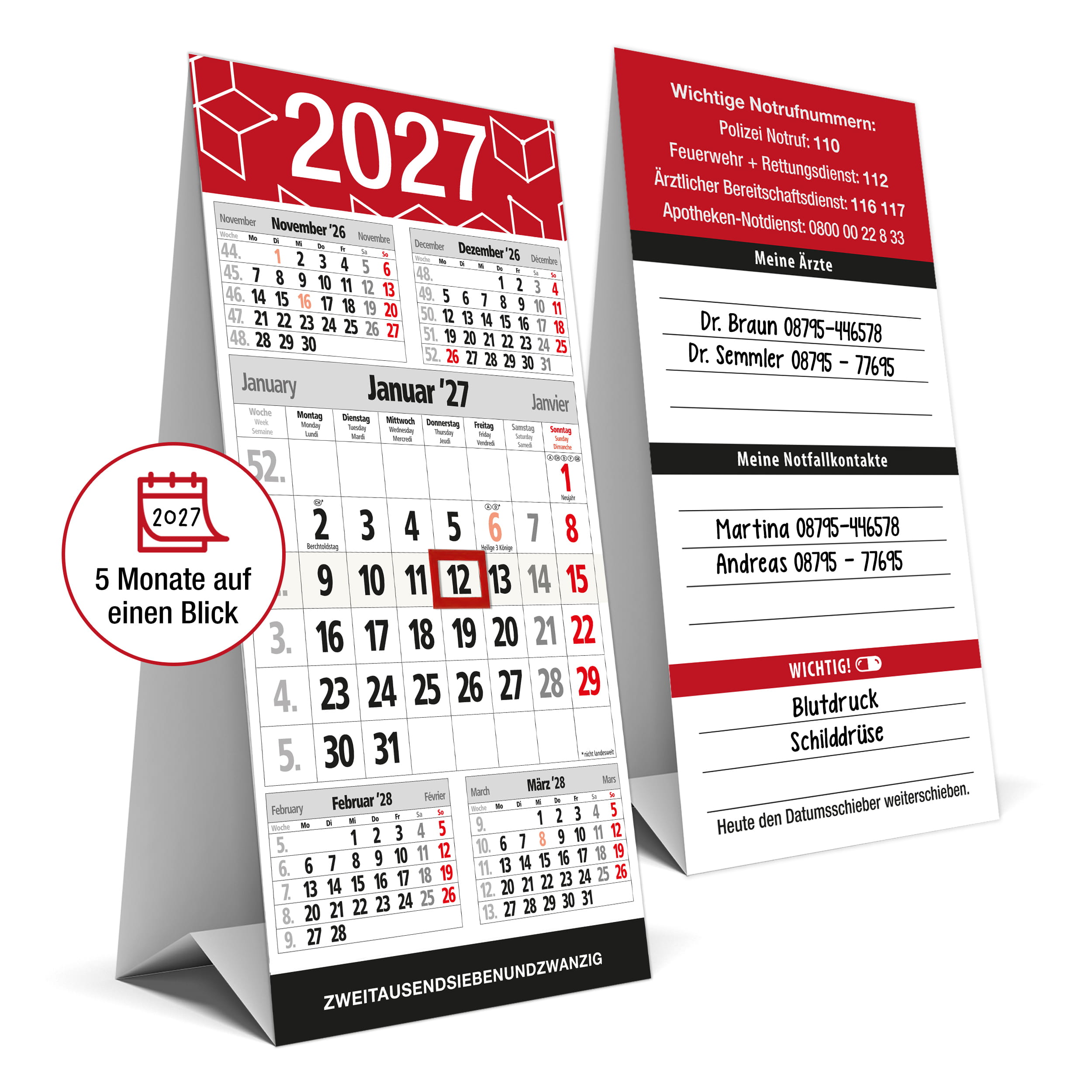Tischkalender 2027 Senior Notfallkontakte