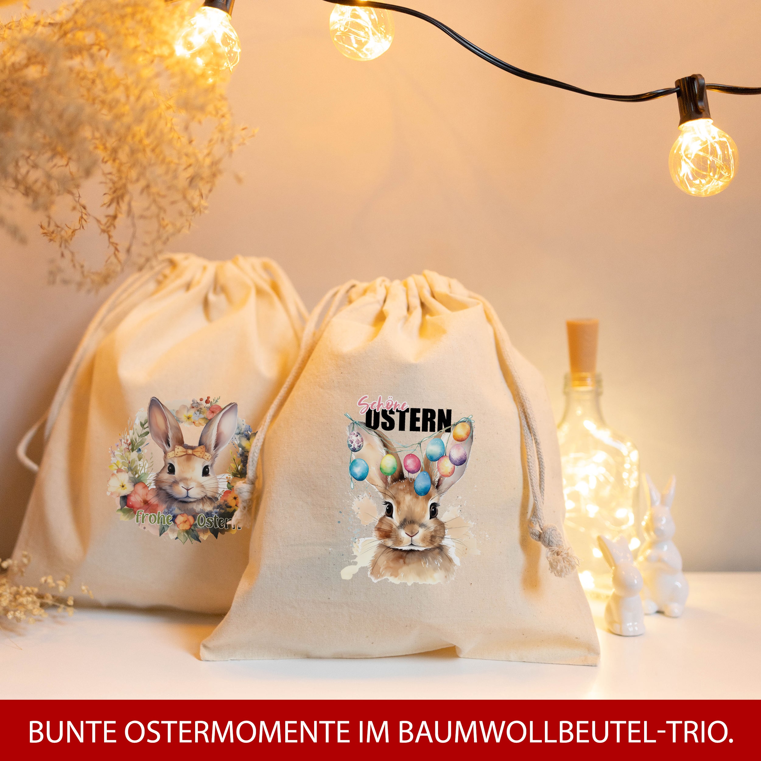 Osterbeutel Hasen Bunt 3x