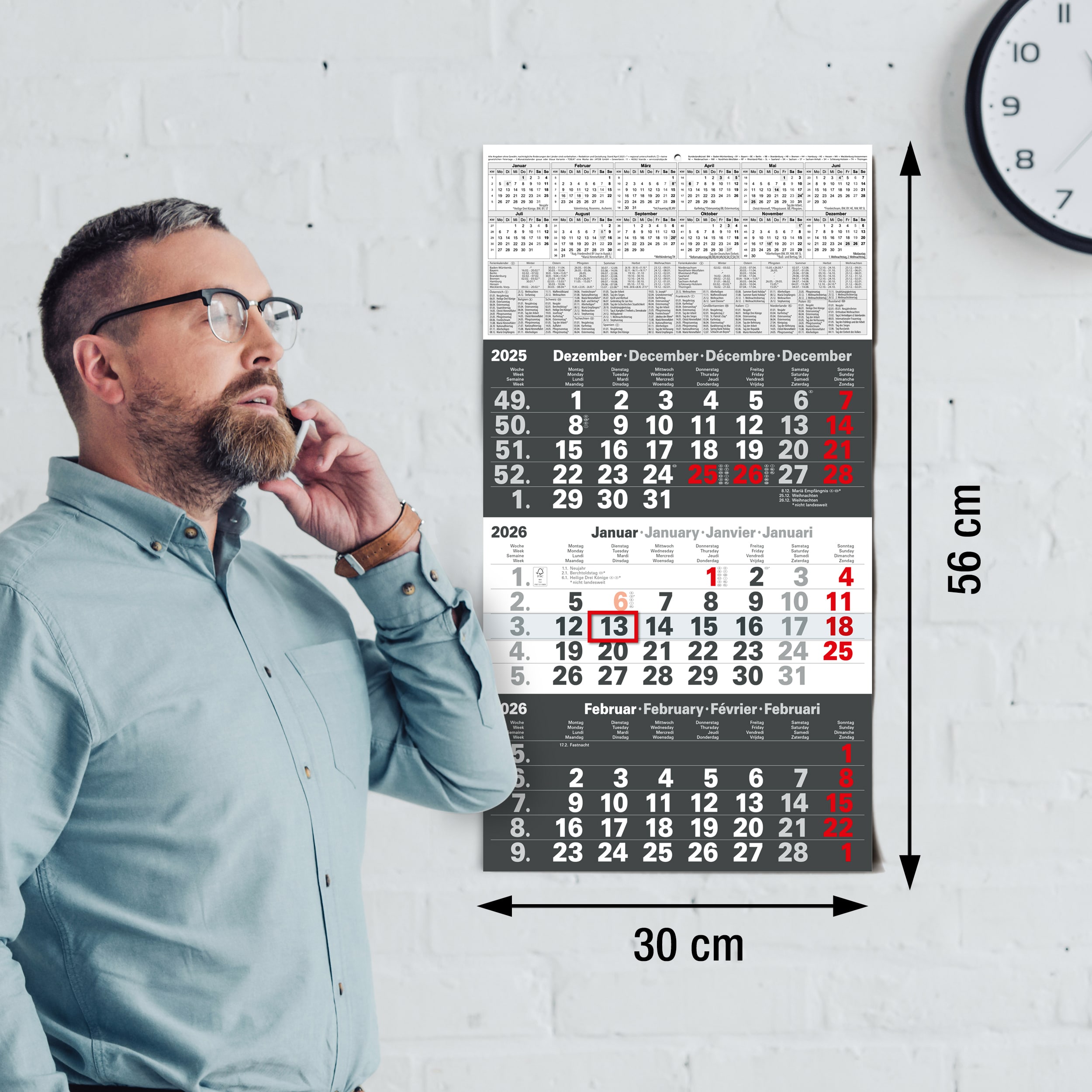 3-Monatskalender 2026 Anthrazit