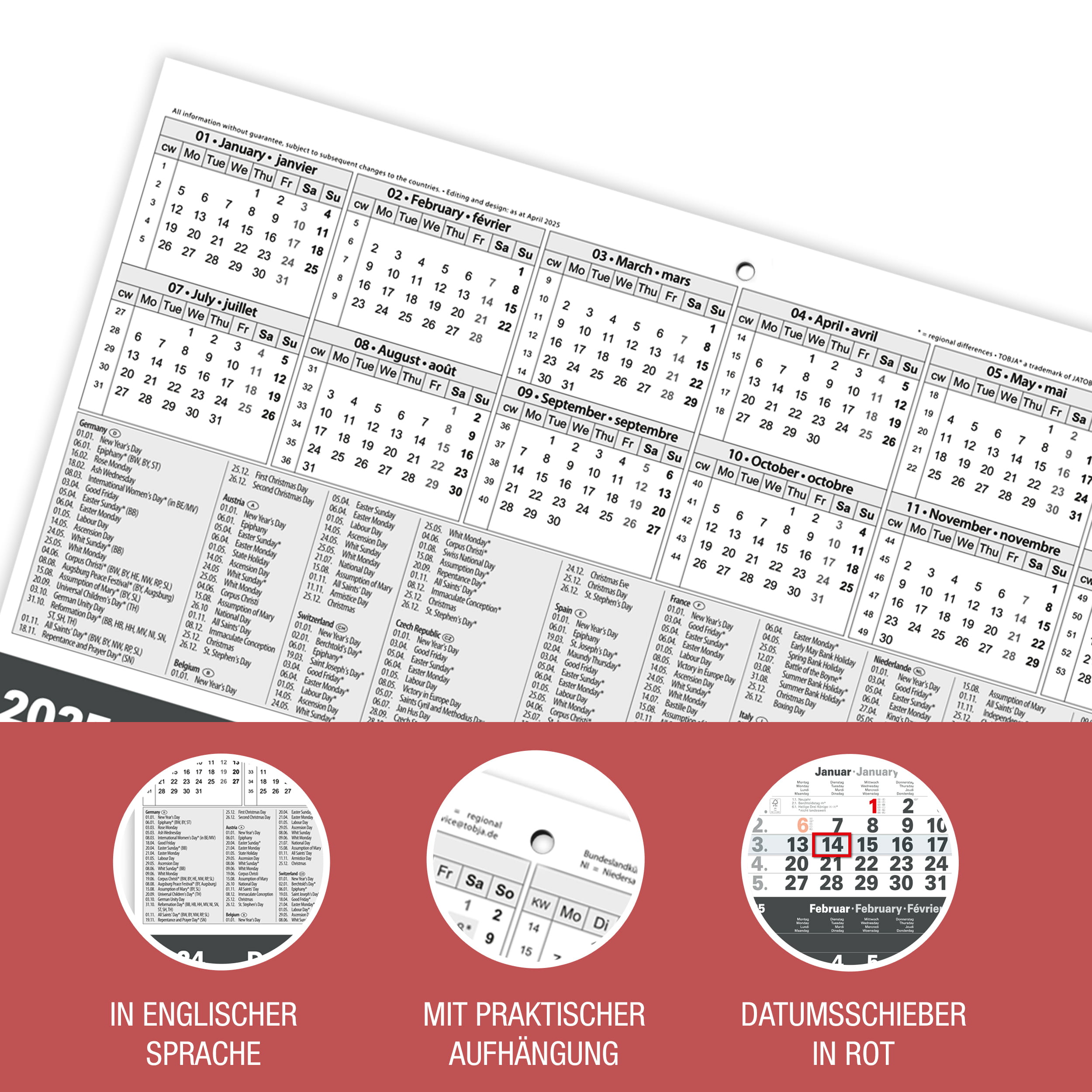 3-Monatskalender 2027 Europe Edition Englisch