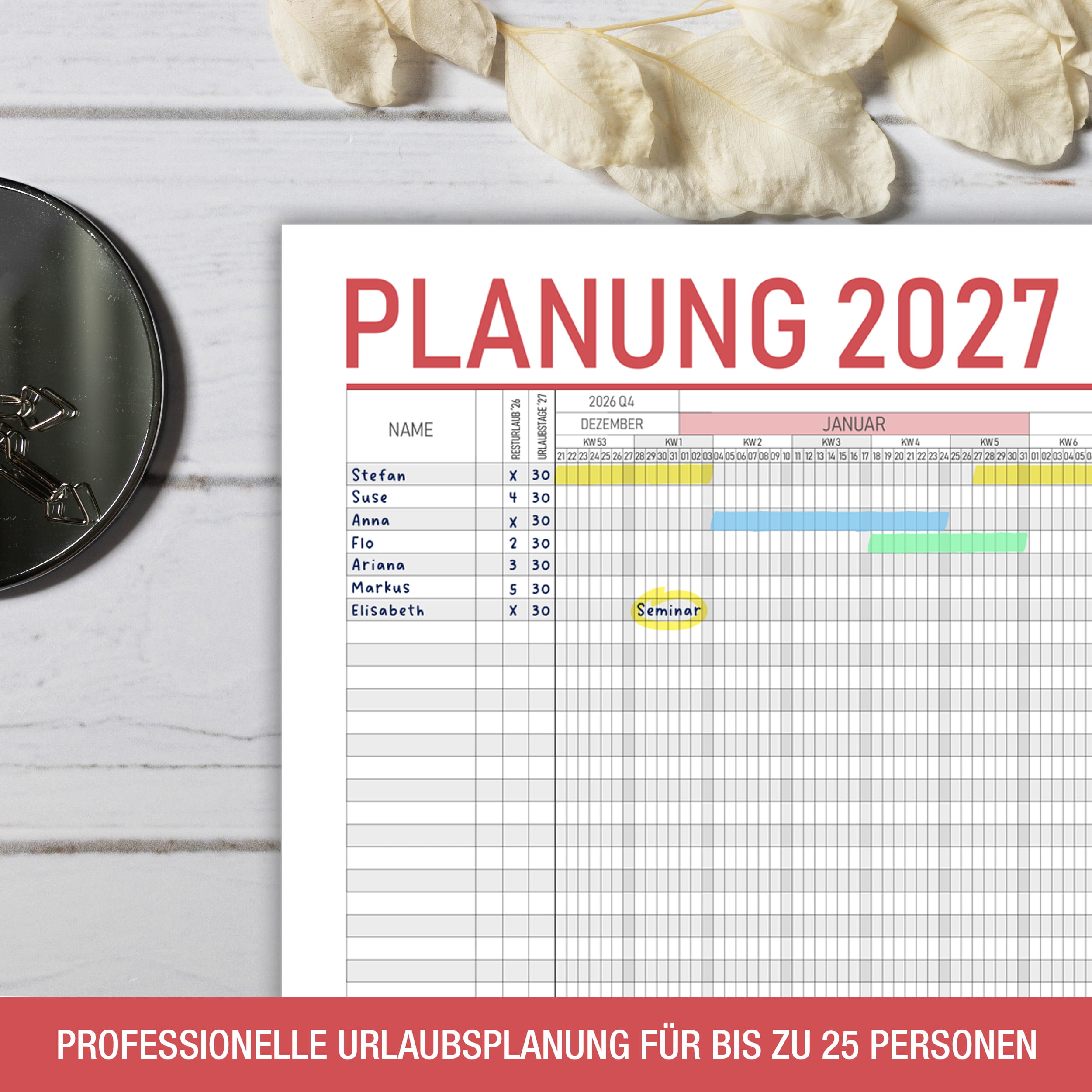 Urlaubsplaner 2027 A2 Standard – 25 Personen