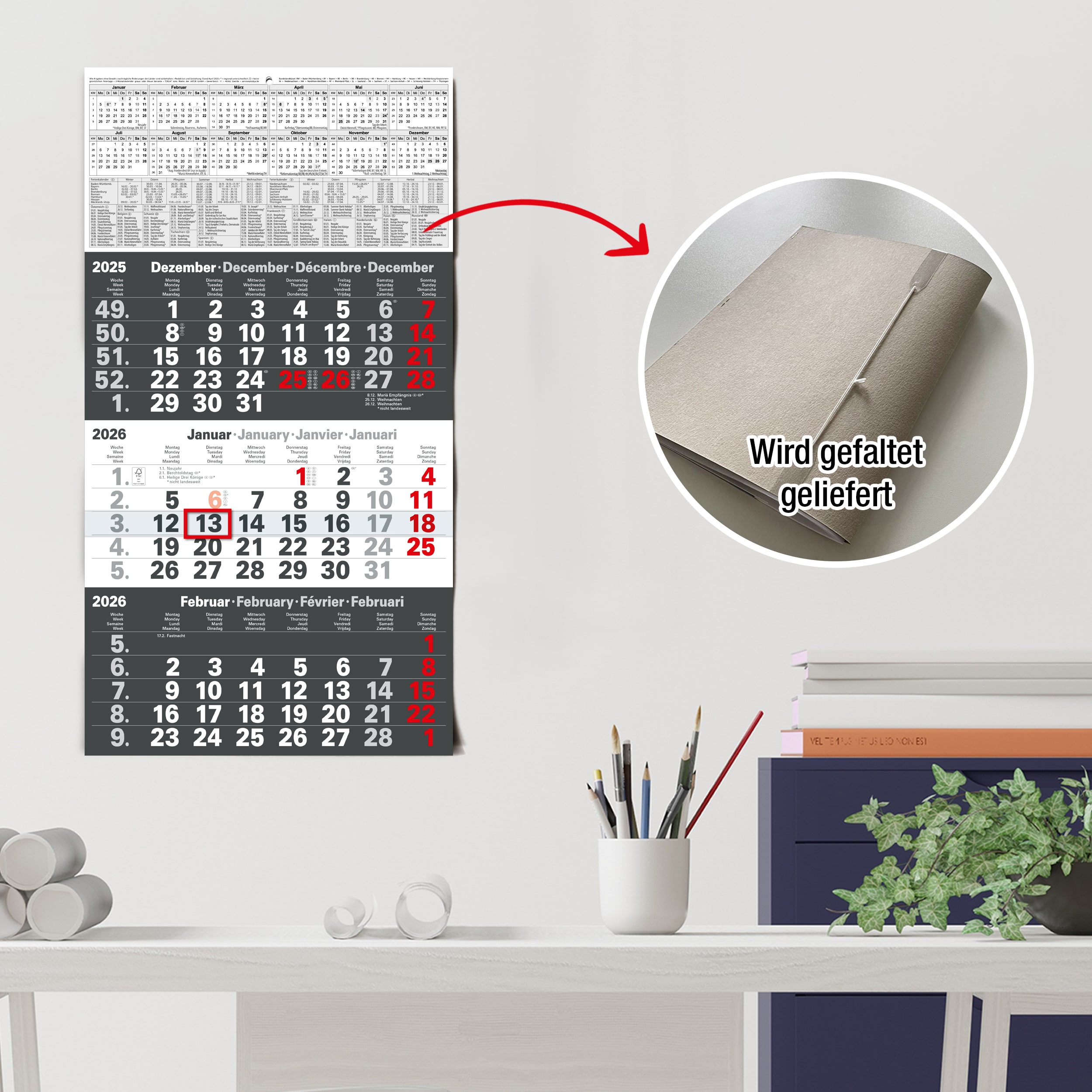 3-Monatskalender 2026 Anthrazit