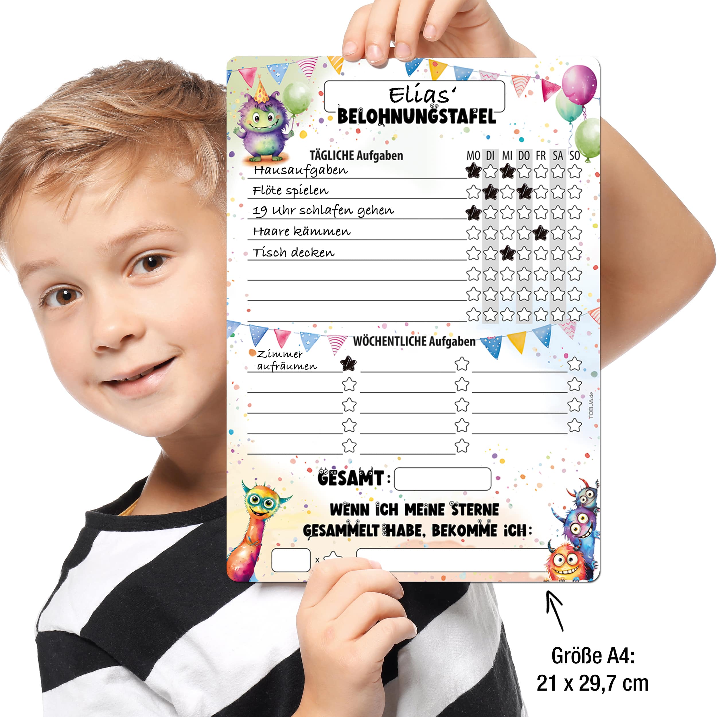 Belohnungstafel A4 magnetisch Monster + 4 Markenstifte