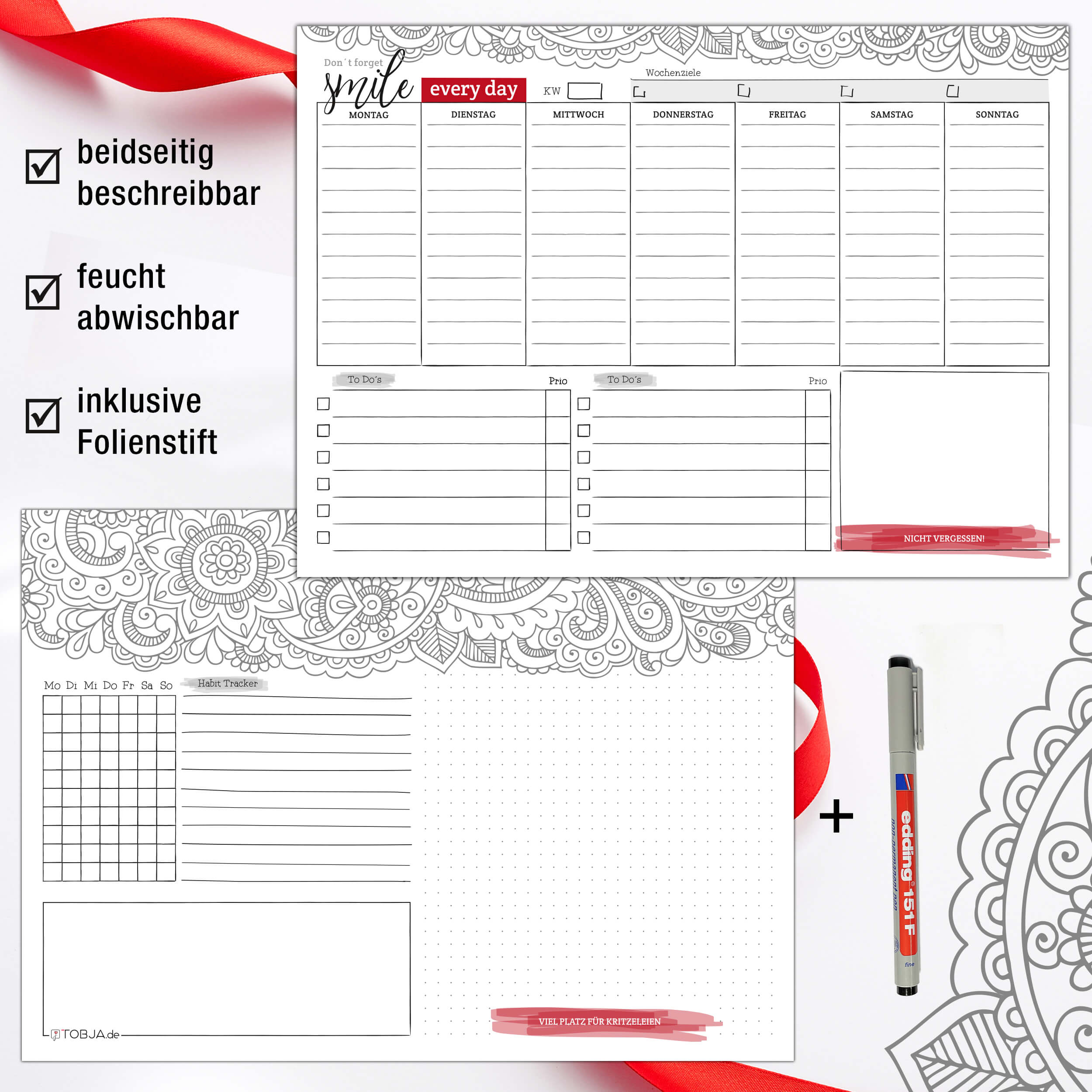 Wochenplaner abwischbar inkl. Stift