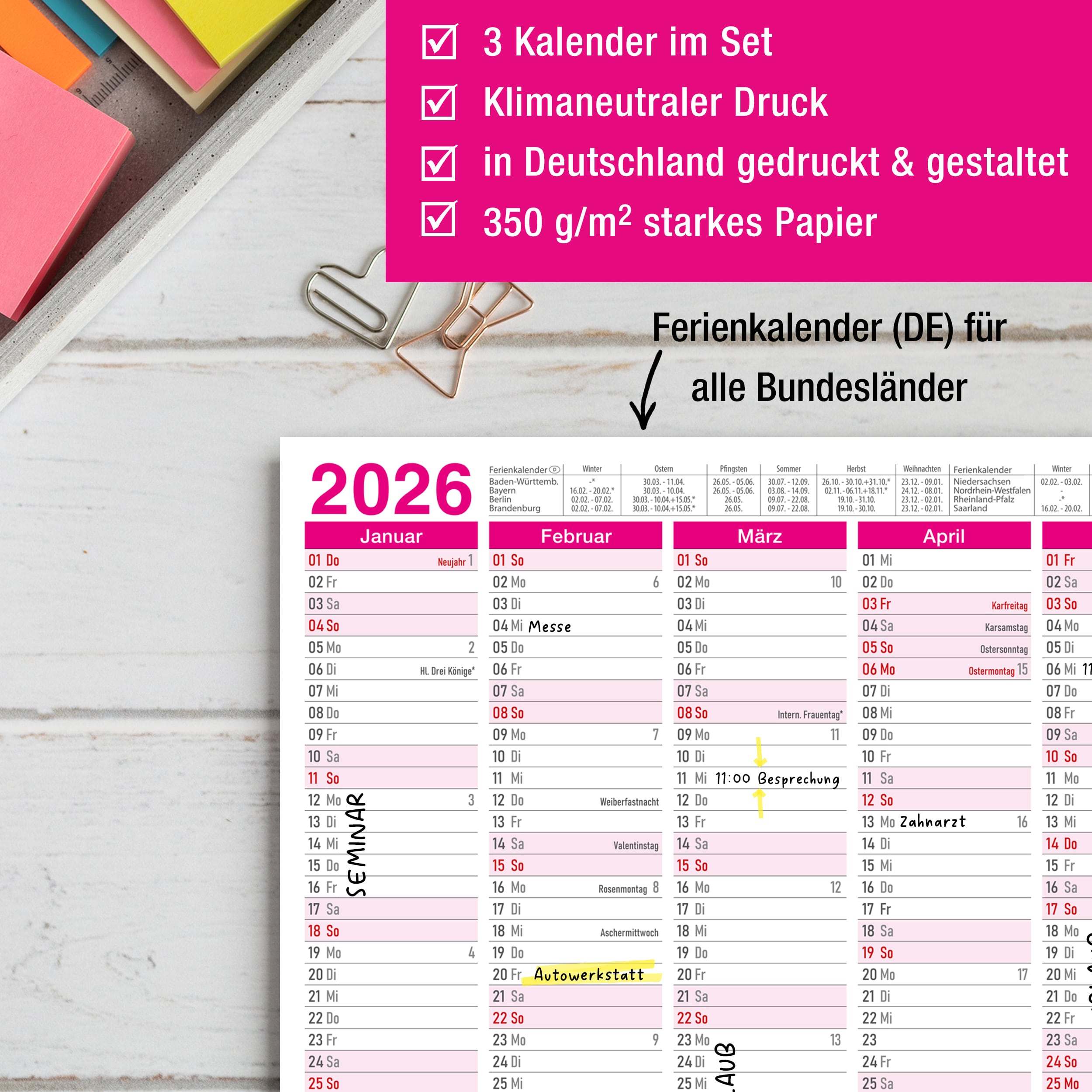Tafelkalender 2026 "pink"