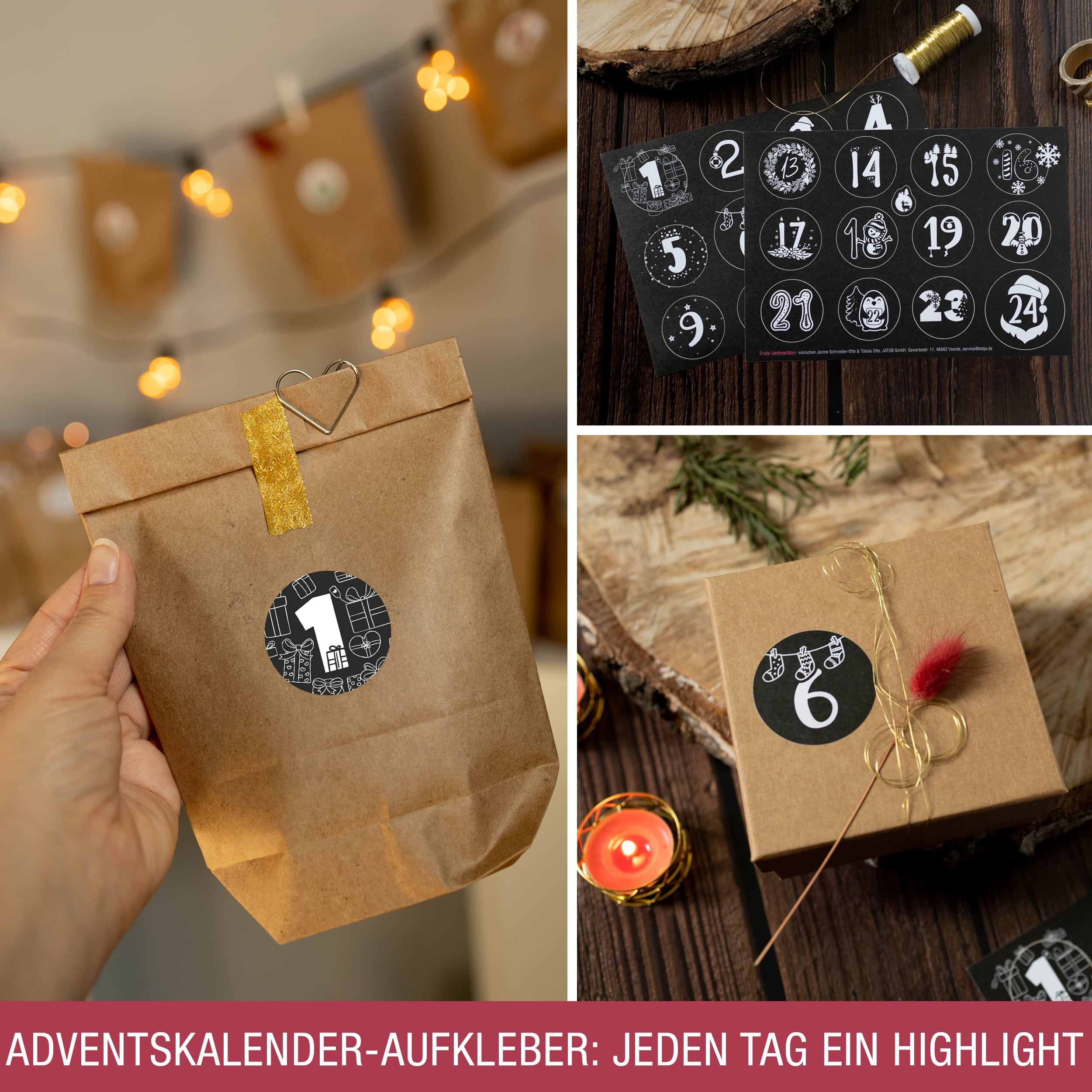 Adventsaufkleber Zahlen 1-24 schwarz-weiß