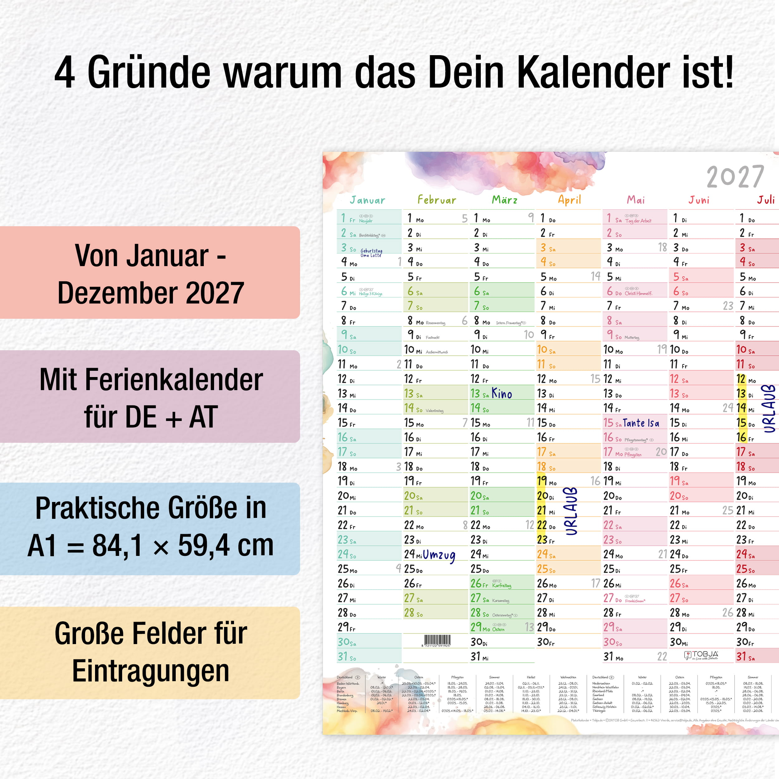 Wandkalender 2027 A1 – Color Blocks