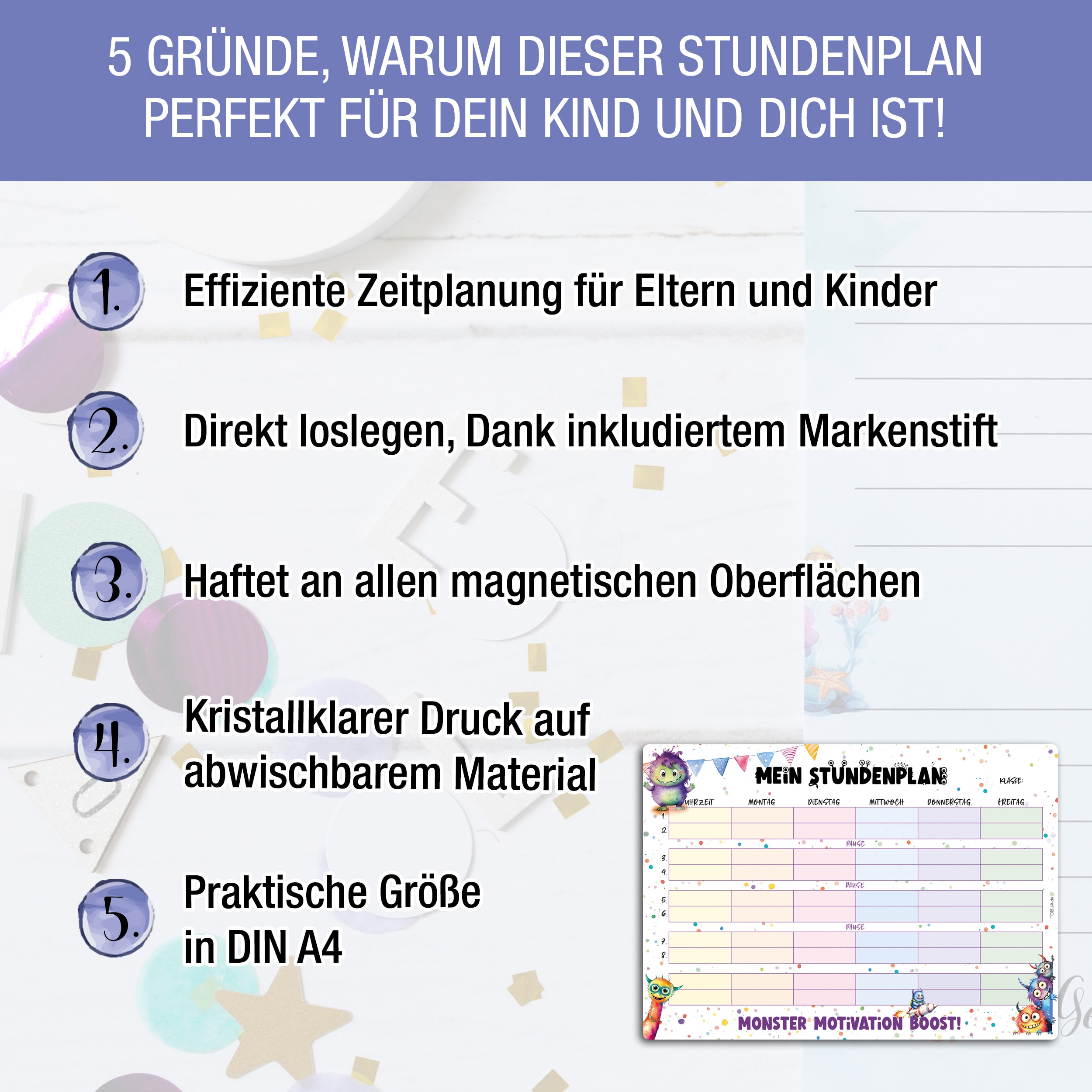 Magnetischer Stundenplan "Monster" inkl. Stift