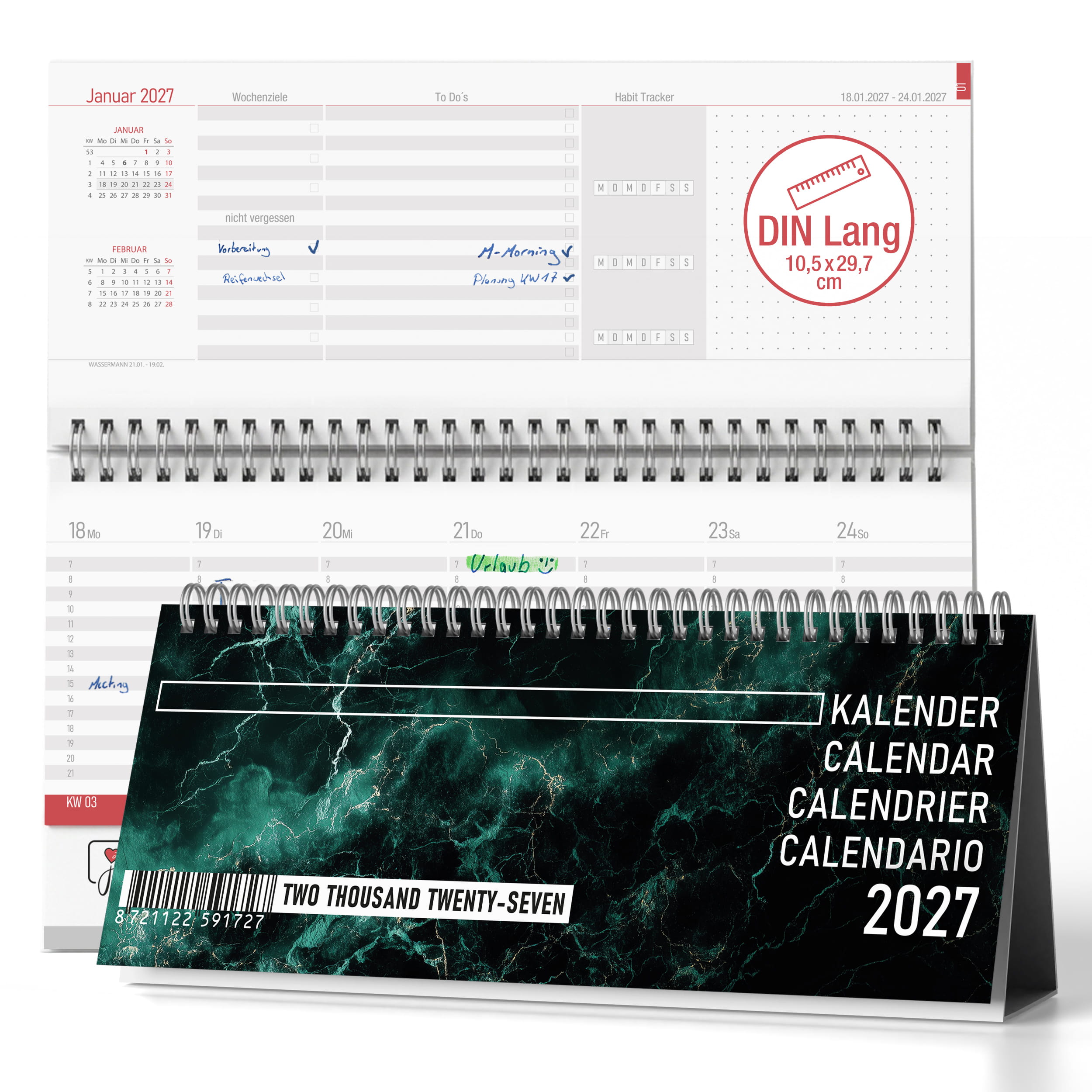 Tischkalender 2027 Emerald Marble