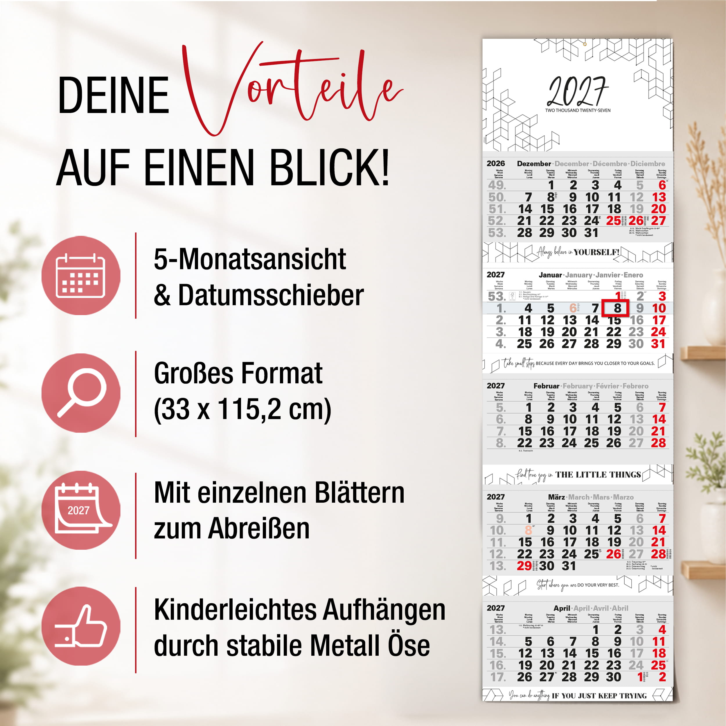 5-Monatskalender 2027 Block XL 33x115