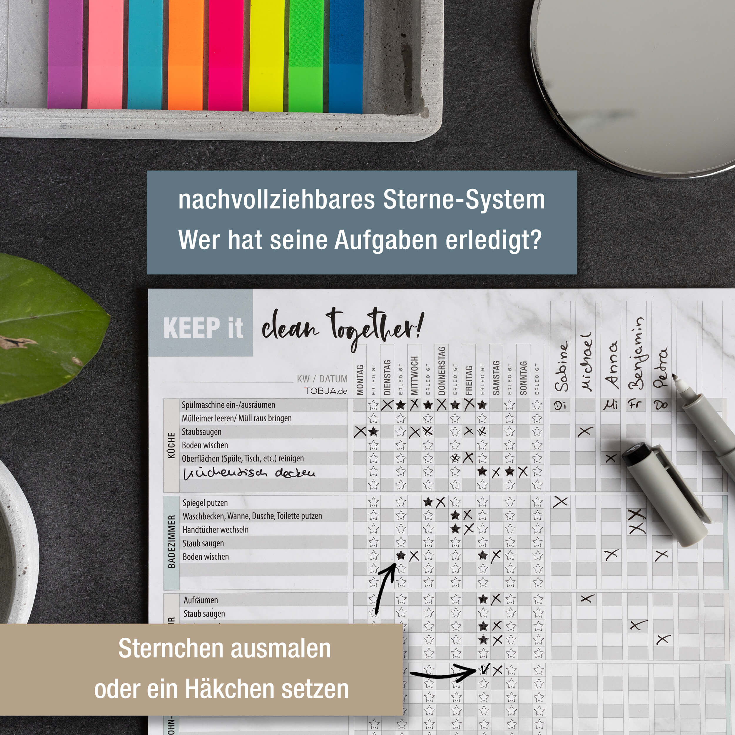 Haushaltsplaner abwischbar inkl. Stift