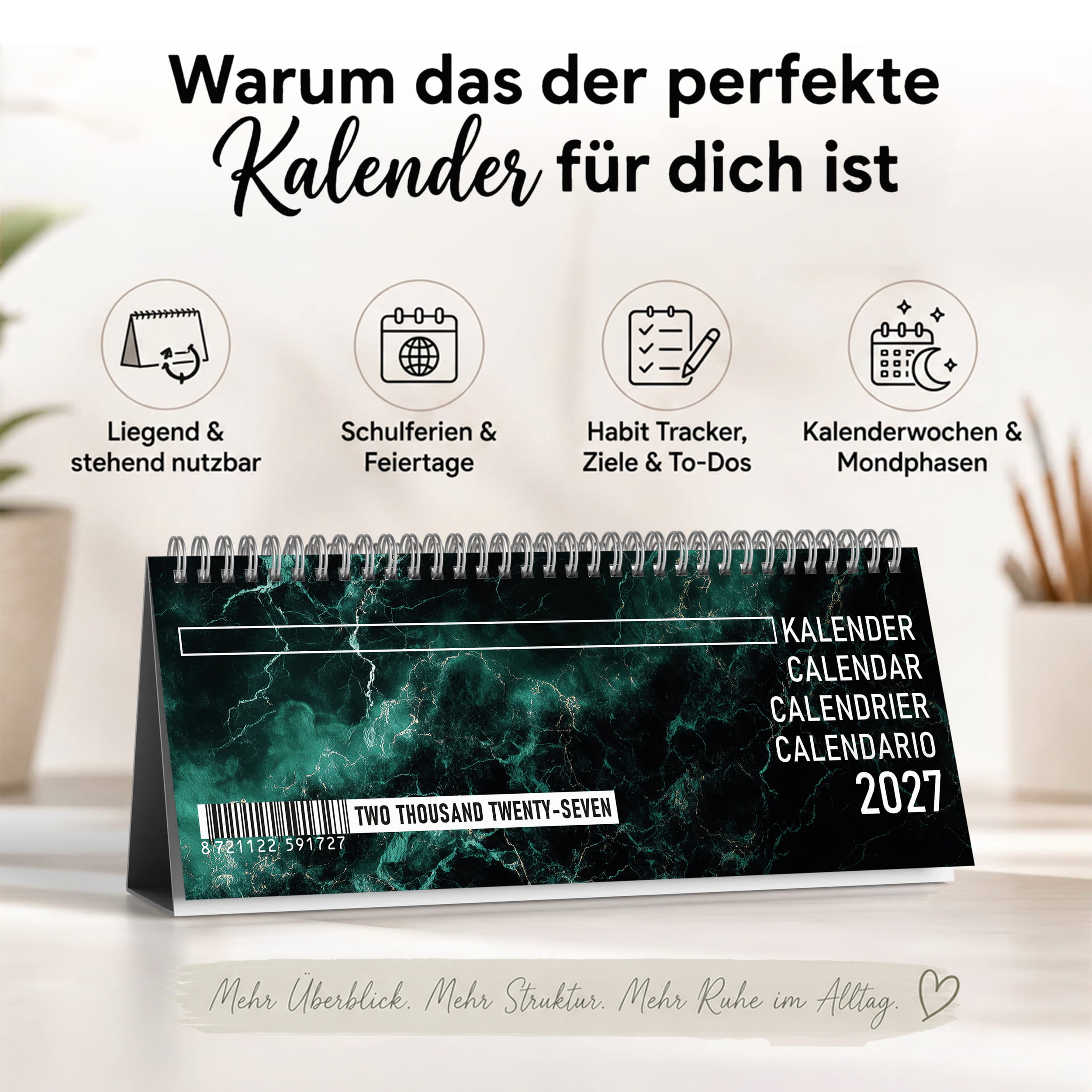 Tischkalender 2027 Emerald Marble