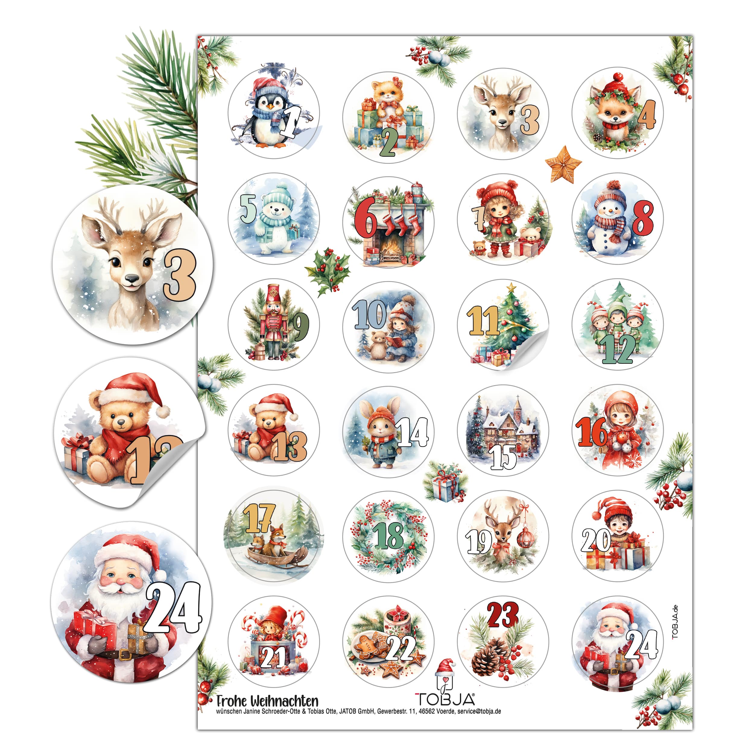 Adventsaufkleber Zahlen 1-24 "bunt"