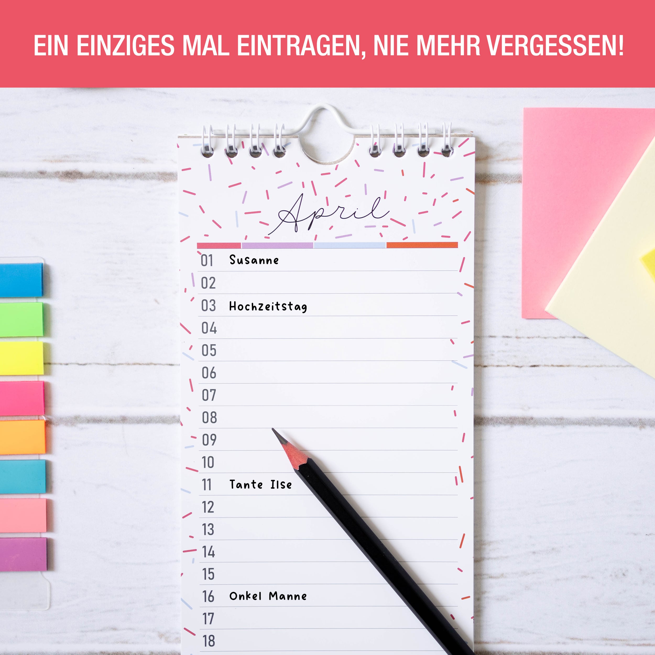 Geburtstagskalender Wire-O Bunt