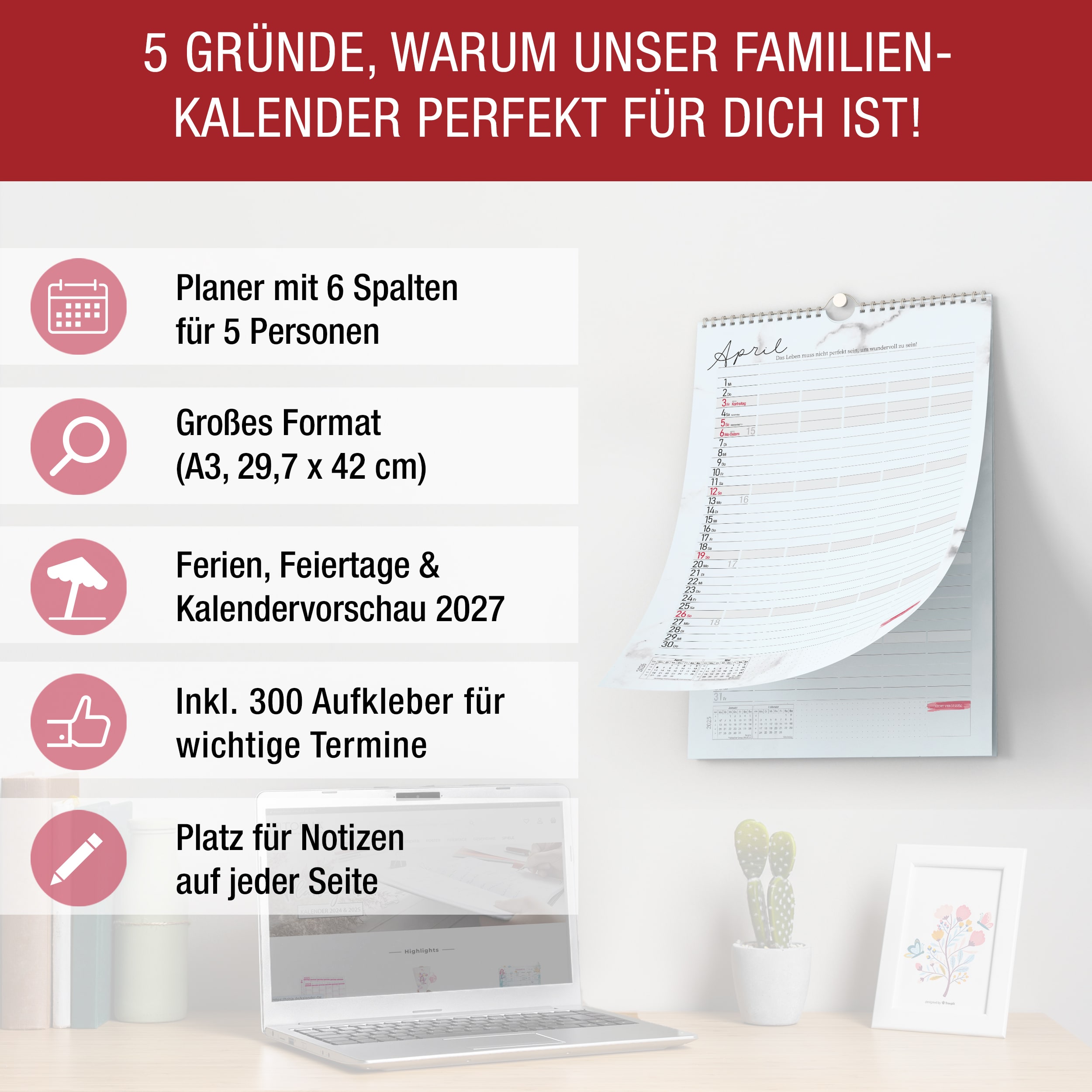 Familienkalender 2026 "Marmor Line"