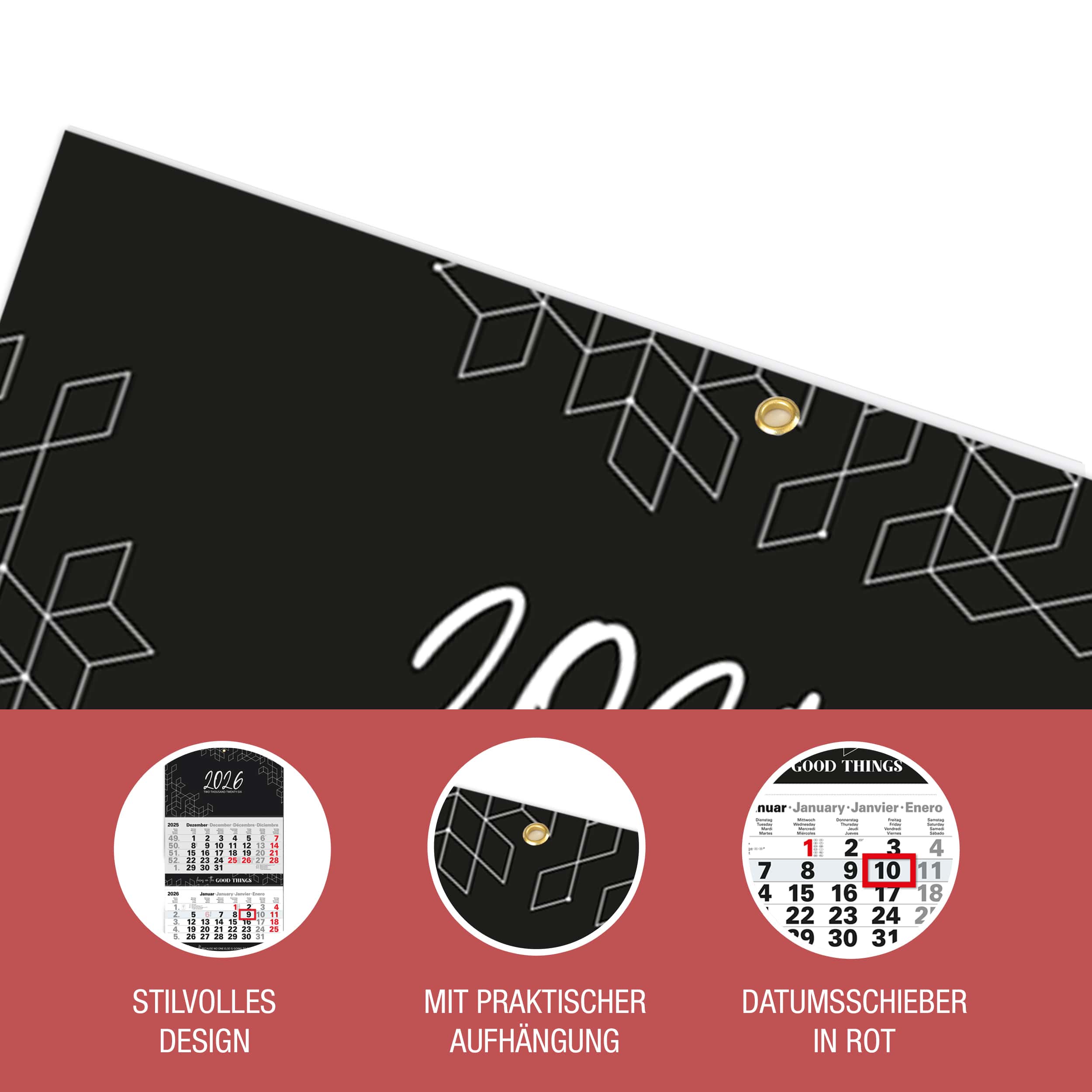 3-Monatskalender 2026 Block Schwarz