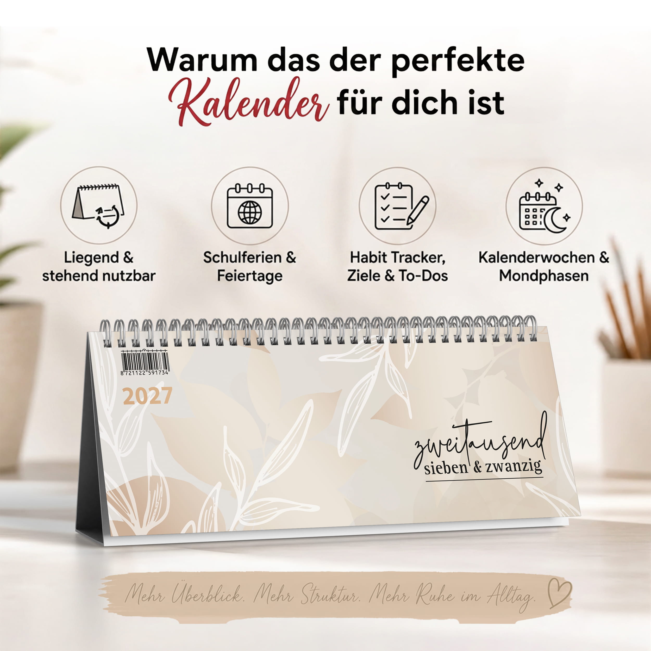 Tischkalender 2027 Beige Bloom