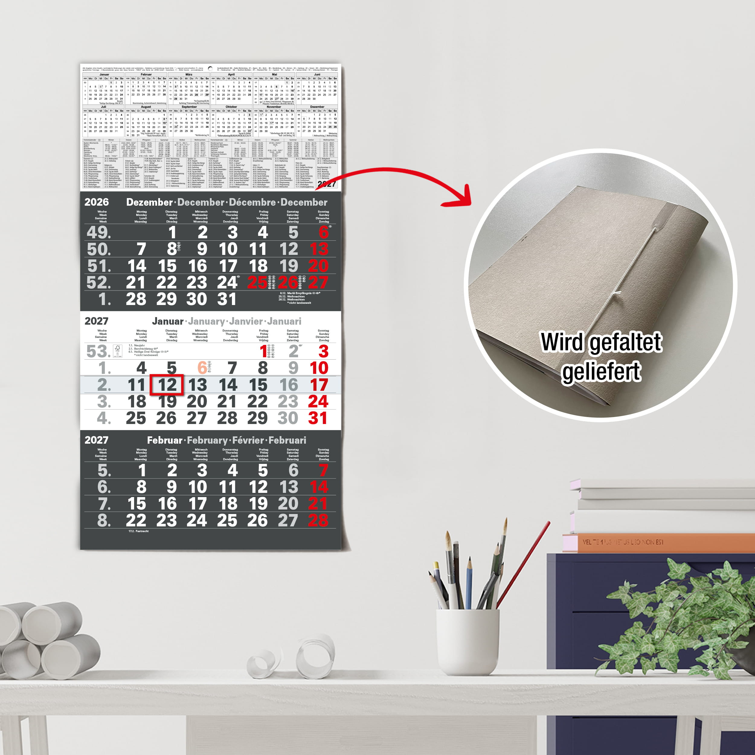 3-Monatskalender 2027 Anthrazit 30x56